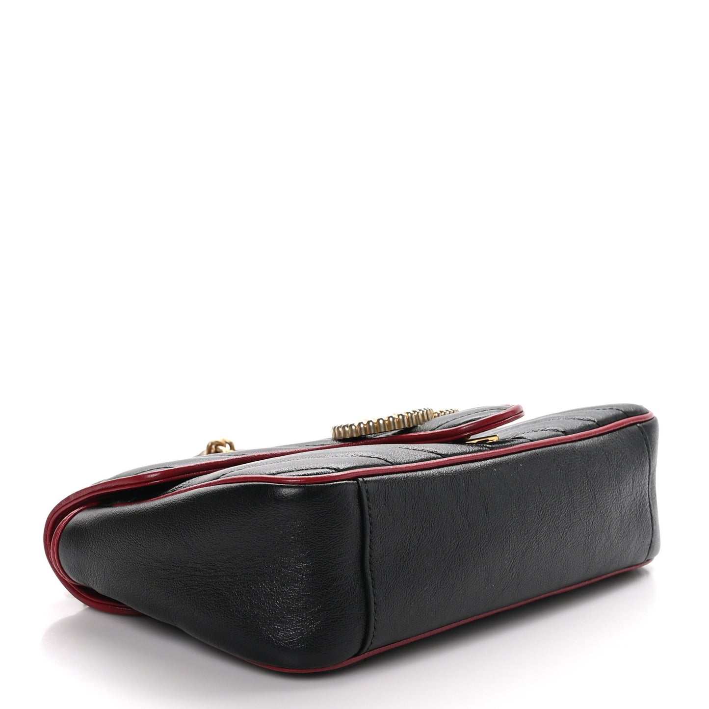Vintage Effect Calfskin Matelasse Diagonal Small Torchon GG Marmont Shoulder Bag Black Romantic Cherry