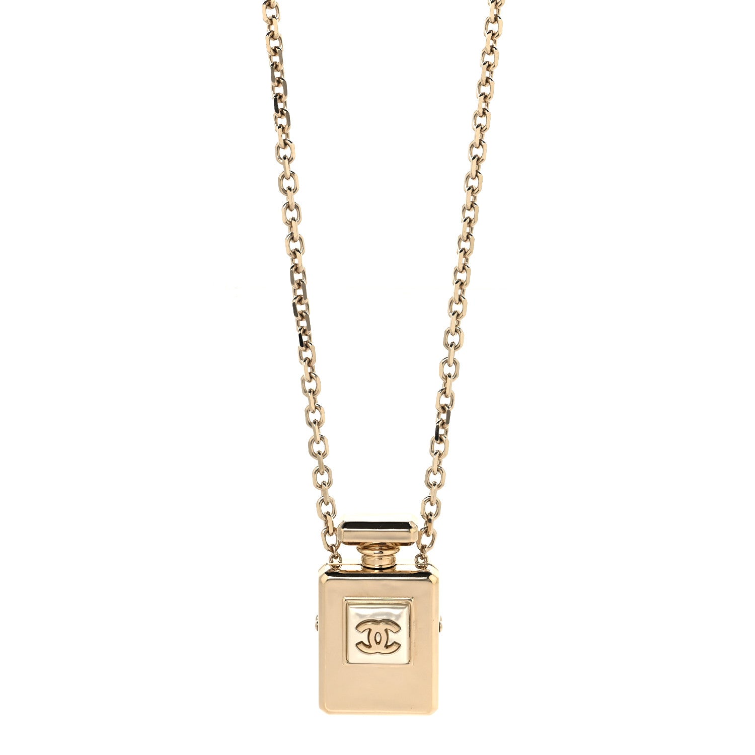 Chanel Metal Pearl Perfume Bottle CC Locket Necklace Gold 1978880