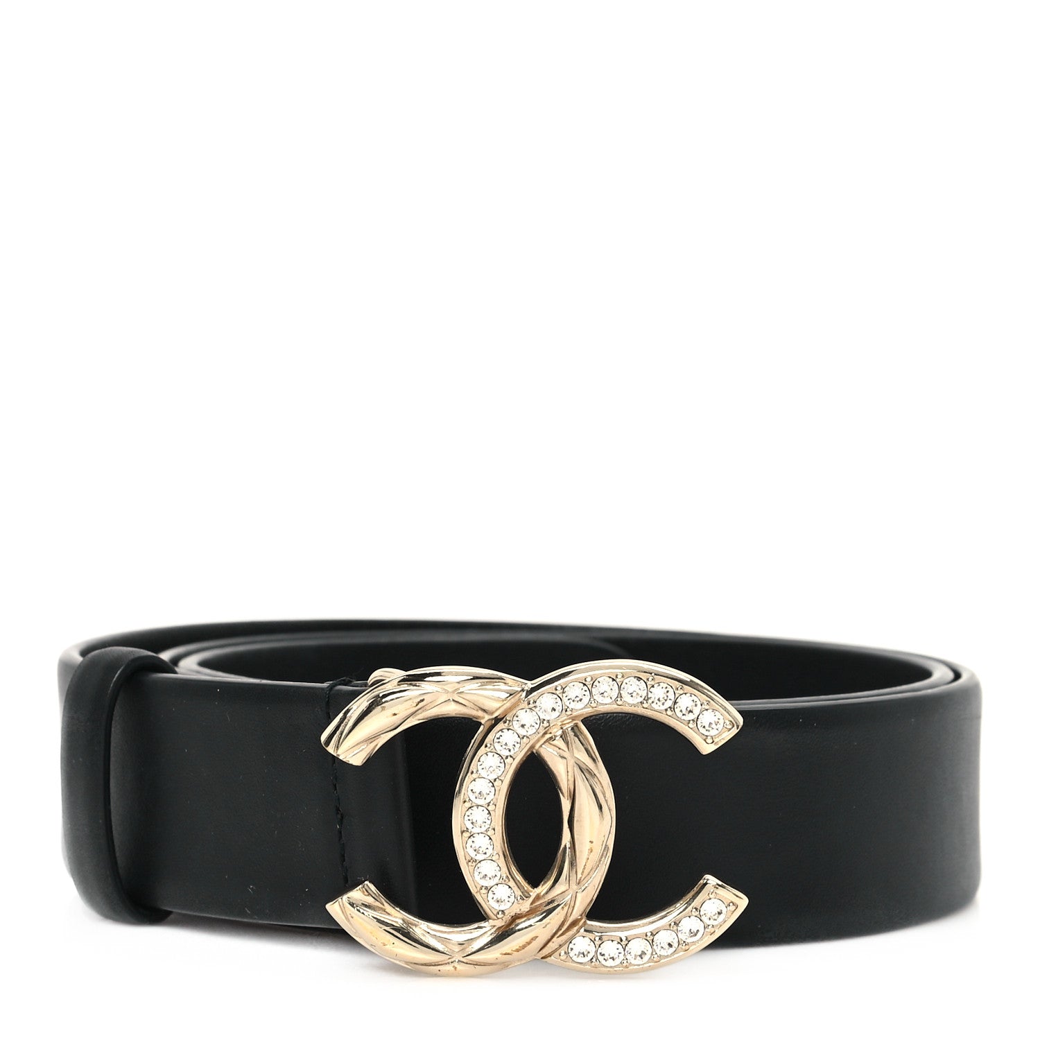 Chanel Calfskin Crystal Metal Quilted Quilted CC Belt 80 32 Black 1 of 4