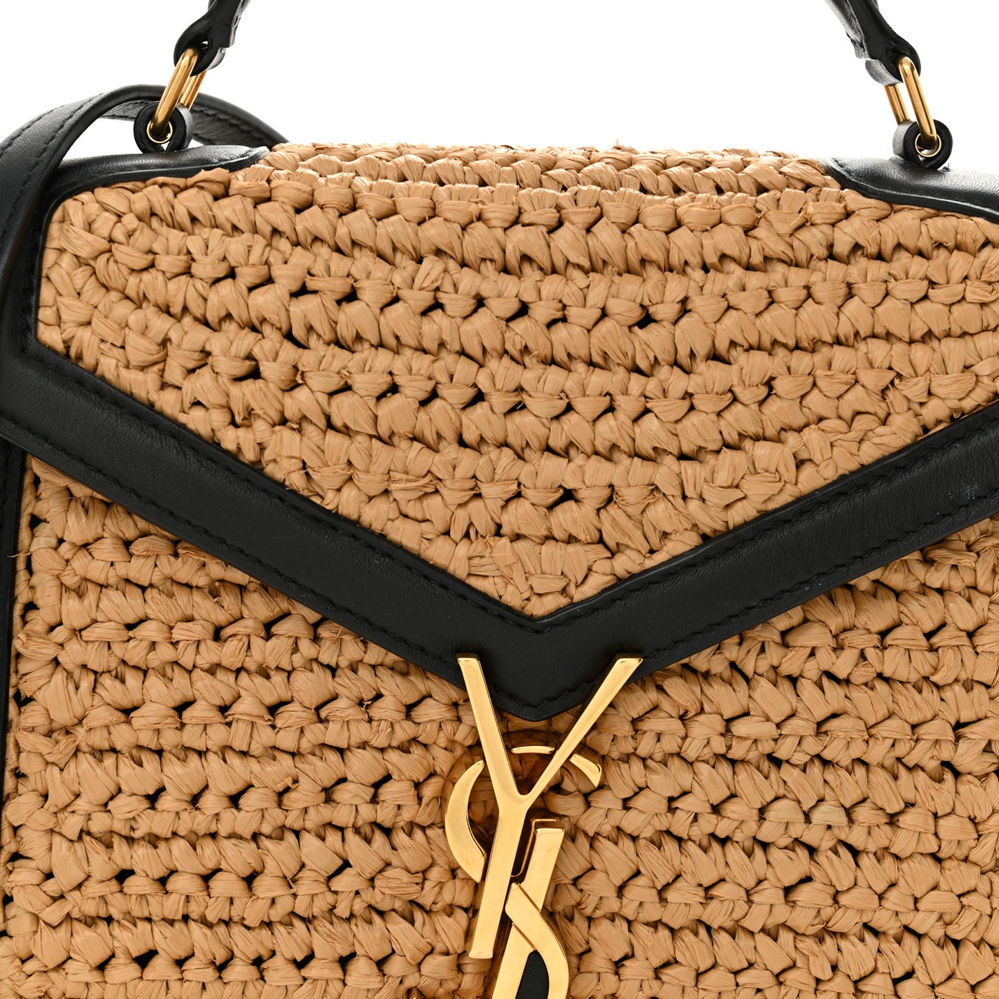 Raffia Calfskin Mini Classic Monogram Cassandra Top Handle Black Natural