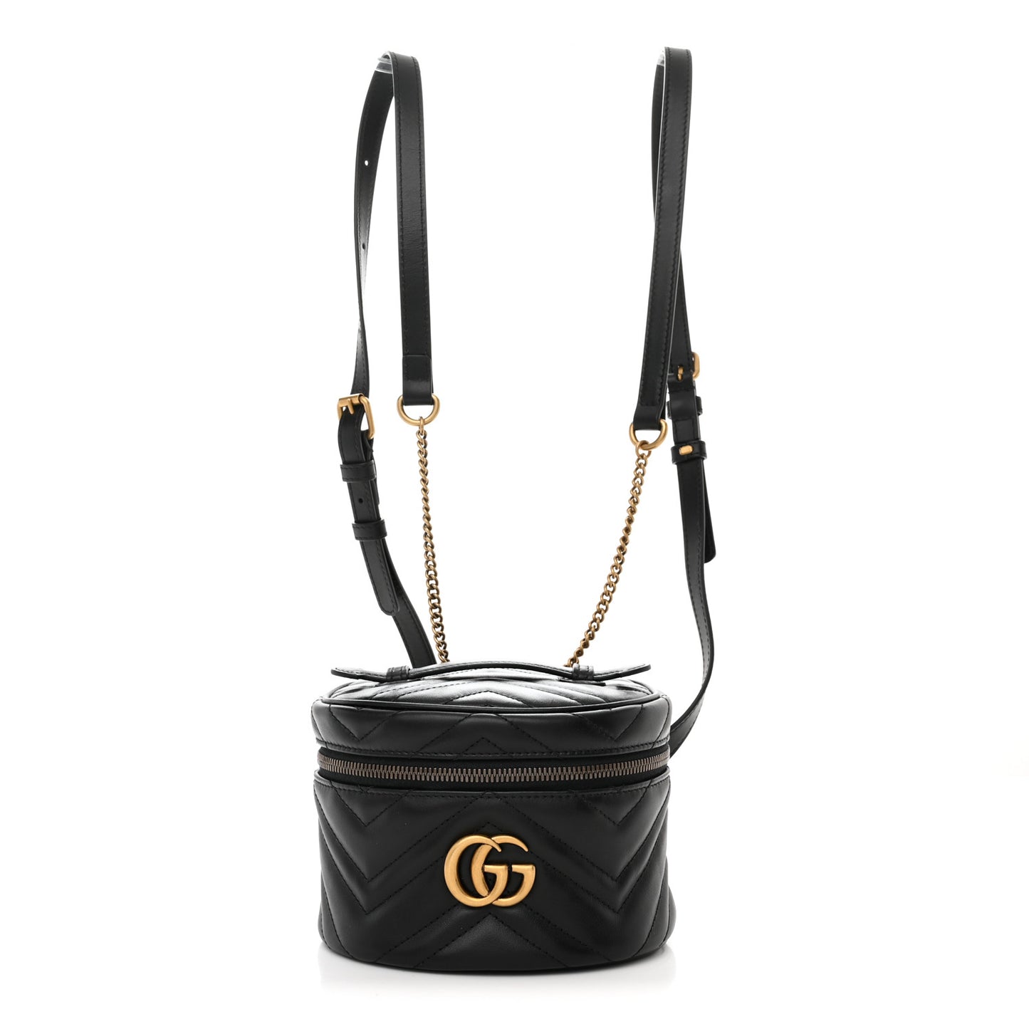 Calfskin Matelasse Mini GG Marmont Round Backpack Black
