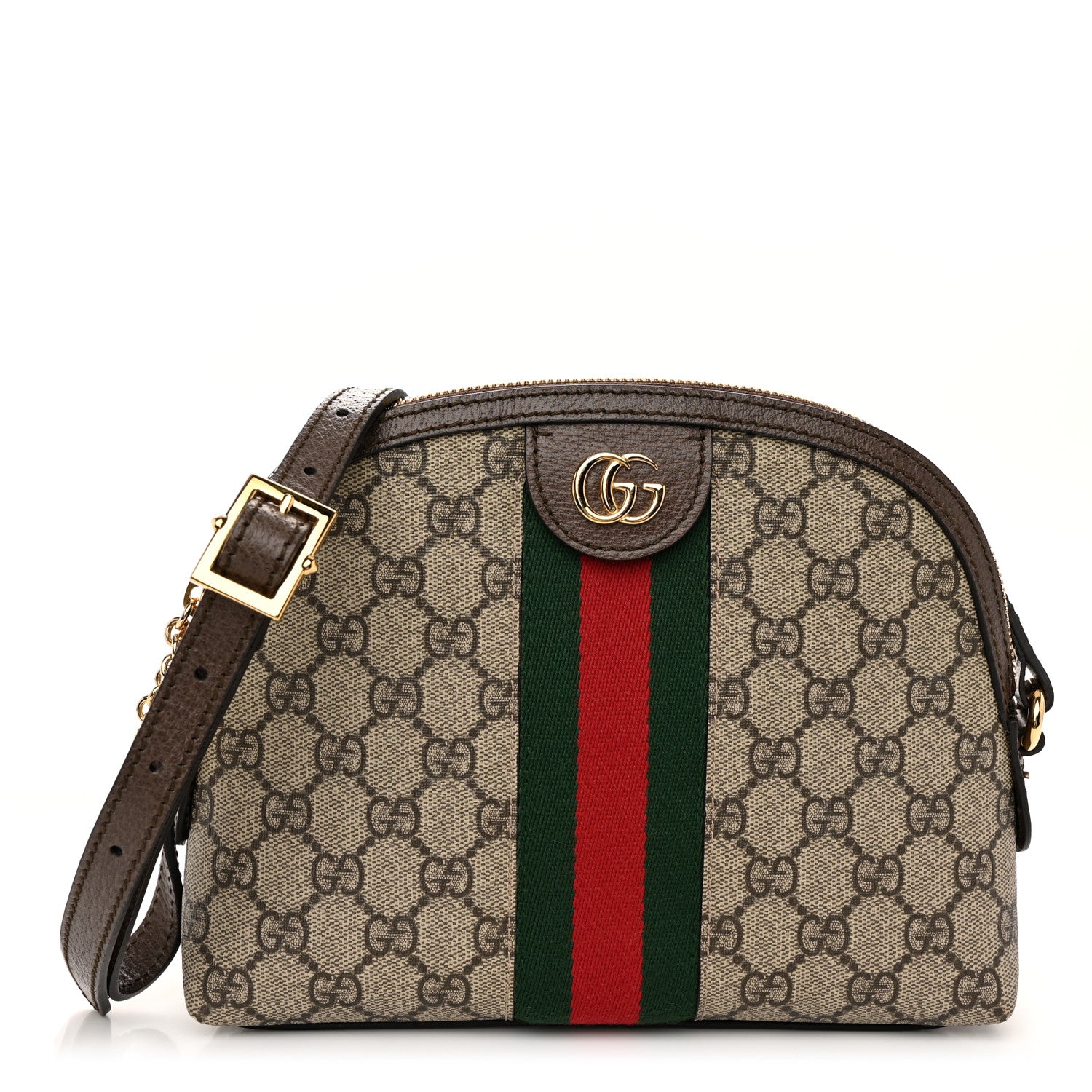 Gucci GG Supreme Monogram Textured Dollar Calfskin Web Small Ophidia Dome Shoulder Bag Beige Ebony New Acero 1 of 10