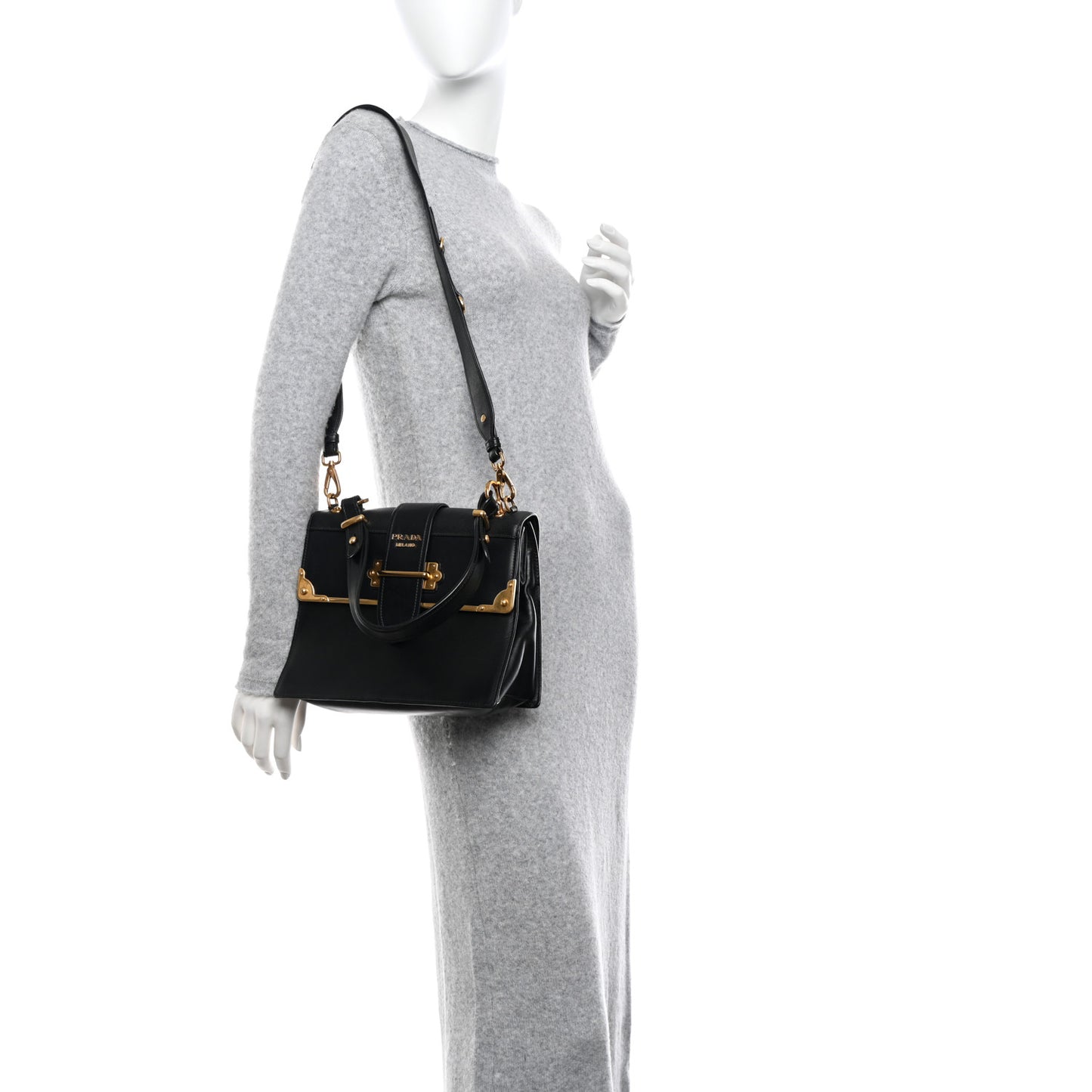 City Calfskin Saffiano Cahier Top Handle Bag Black
