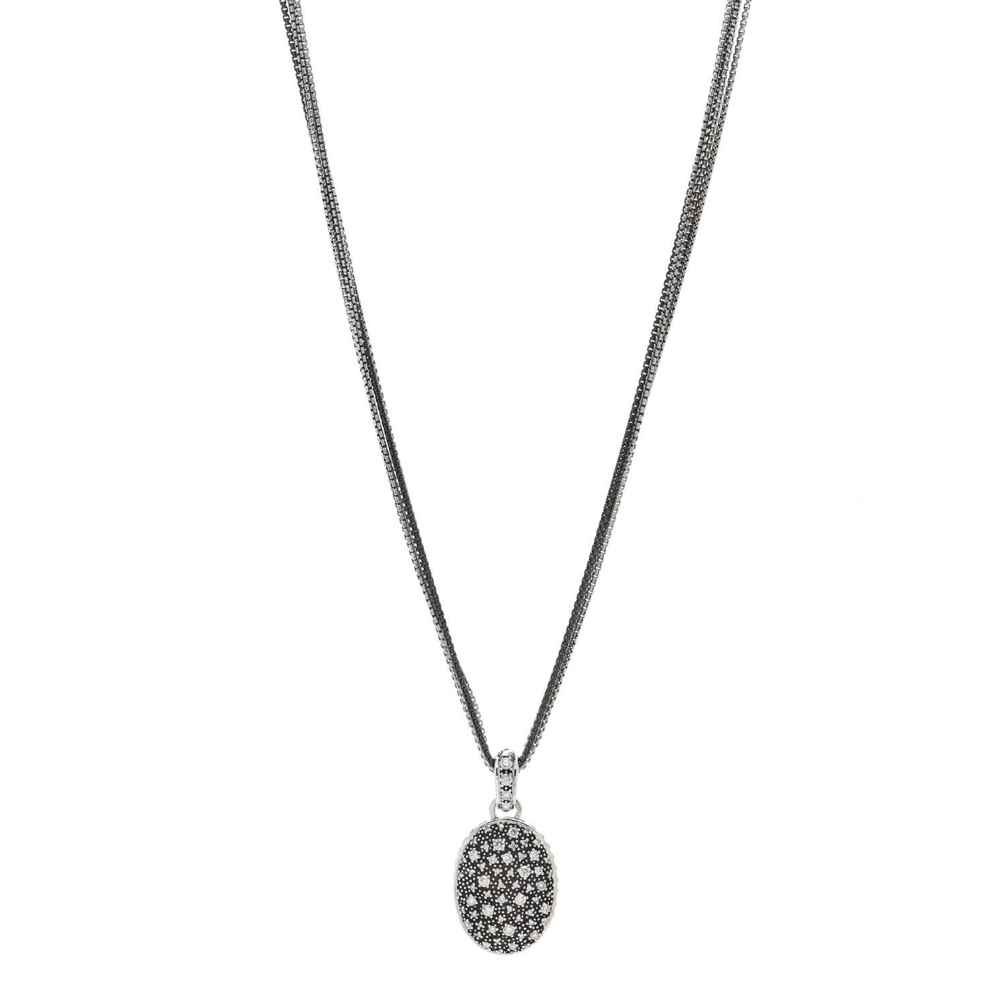 Sterling Silver Diamond Midnight Melange Oval Enhancer Pendant Four Strand Necklace