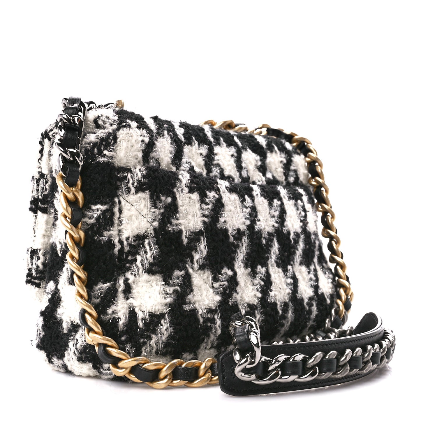 Tweed Quilted Medium Chanel 19 Flap Black Ecru White