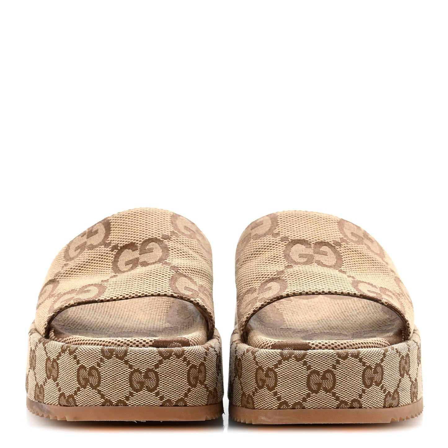 Monogram Maxi GG Angelina Platform 55mm Slide Sandals 38.5 Camel Ebony