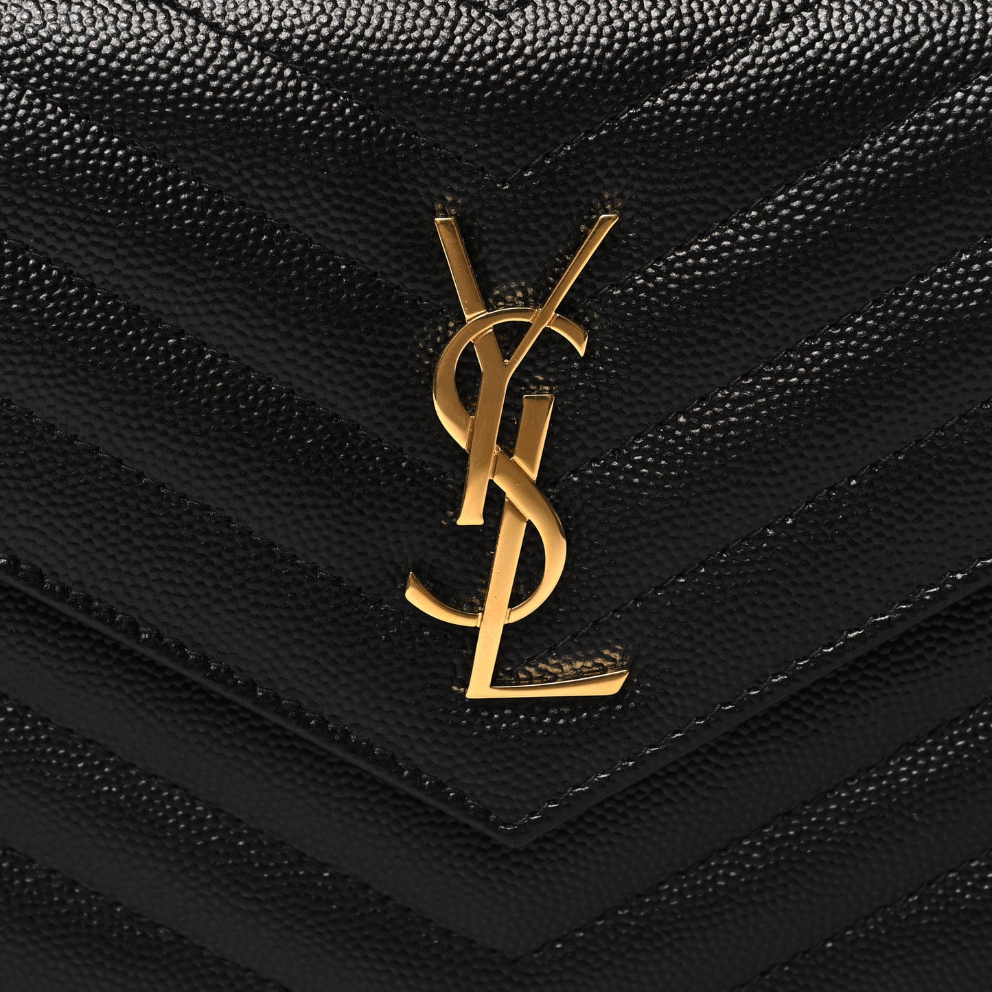 Grain De Poudre Matelasse Chevron Monogram Envelope Chain Wallet Black