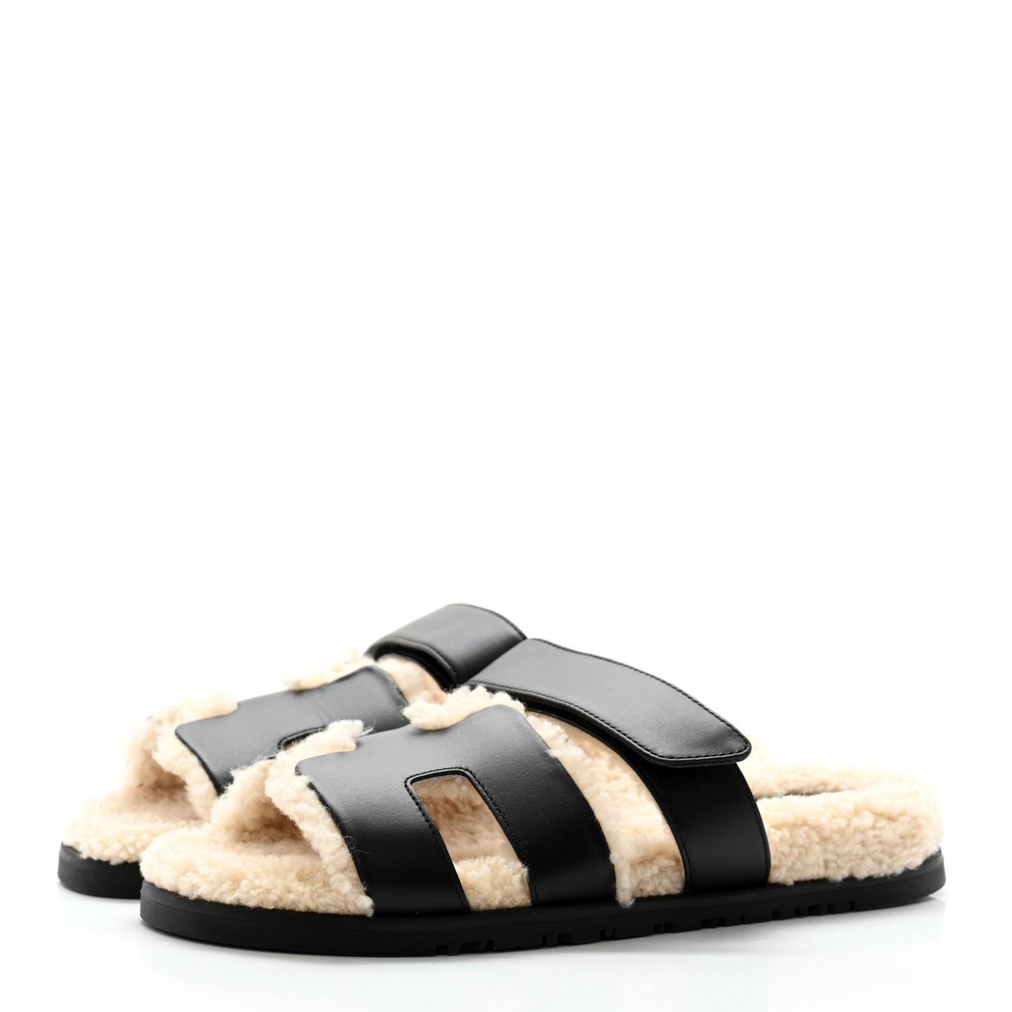 Calfskin Woolskin Womens Chypre Sandals 37 Black Ecru
