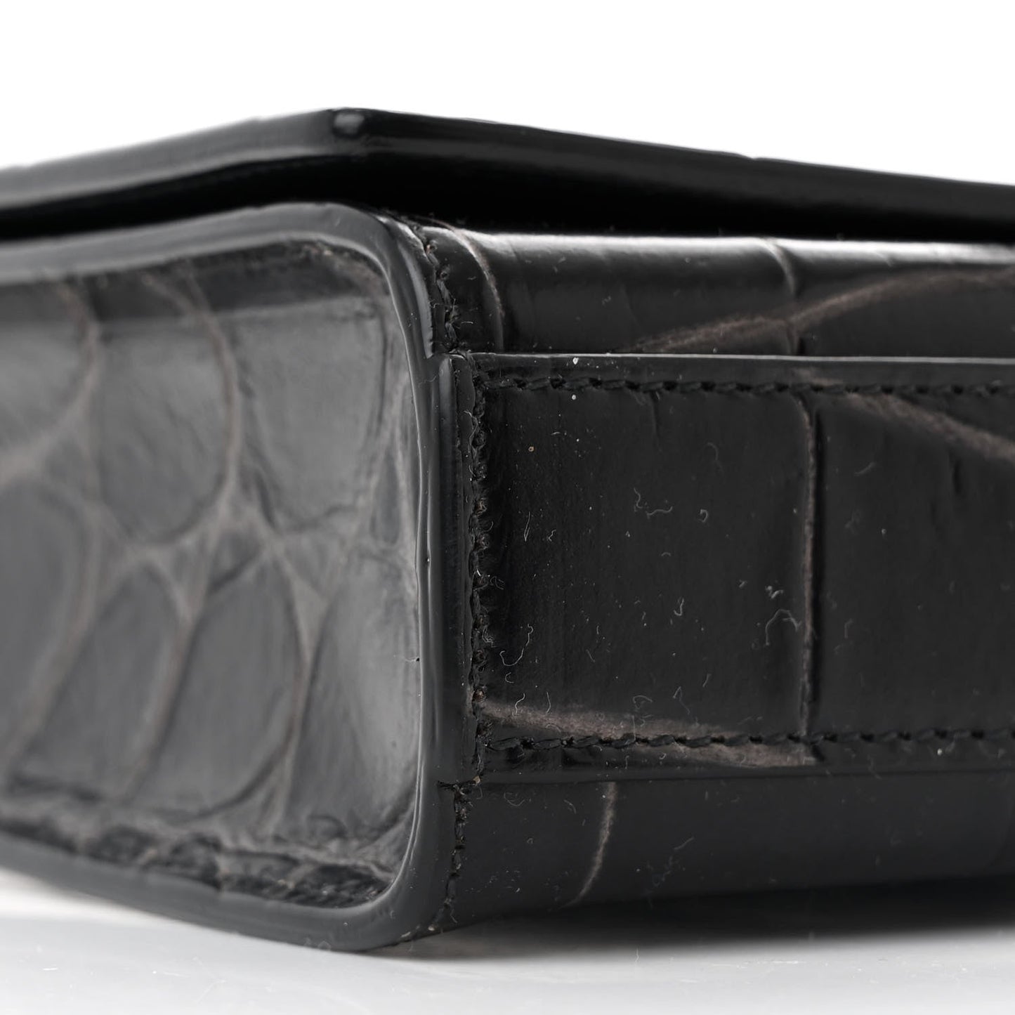 Crocodile Embossed Calfskin Four Ring Knuckle Crossbody Bag Black
