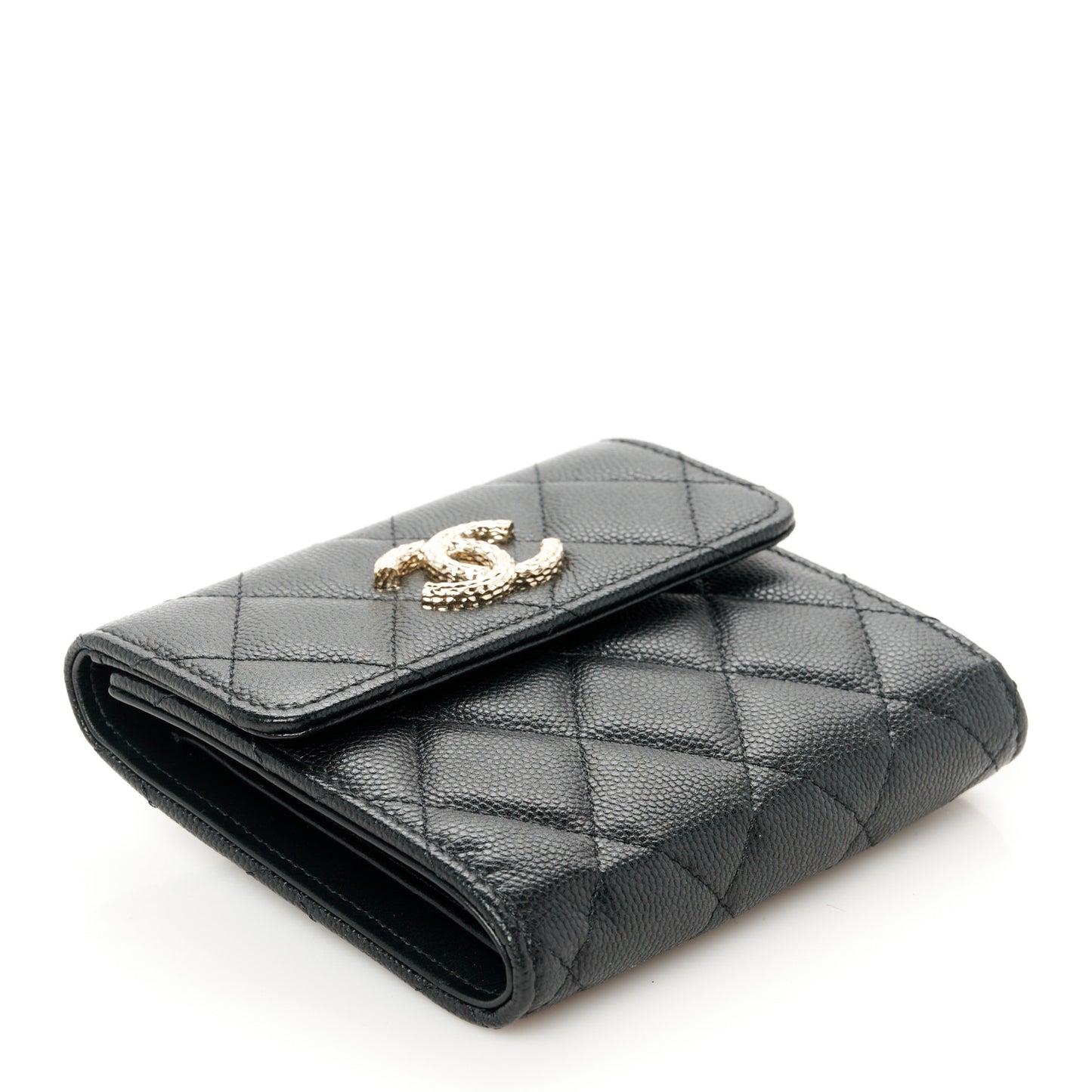 Caviar Quilted Small Flap Wallet Black