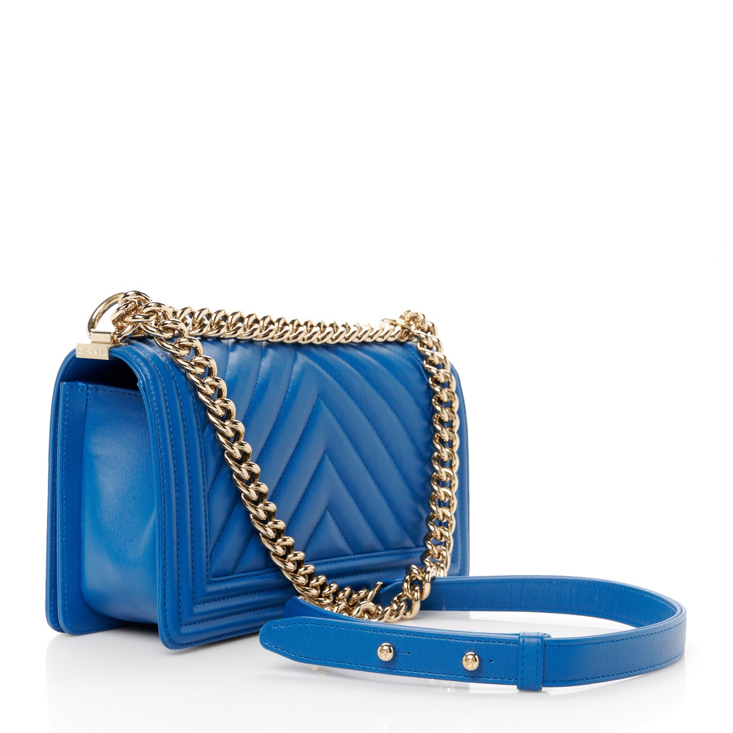 Calfskin Chevron Quilted Medium Boy Flap Blue