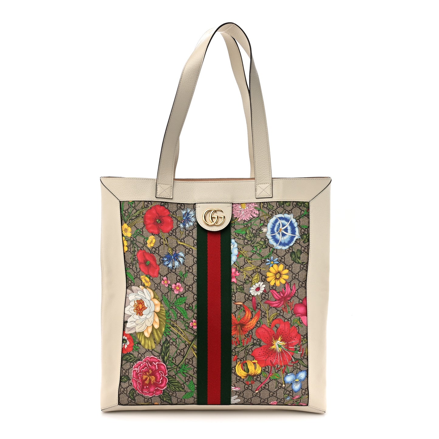 GG Supreme Monogram Flora Web Ophidia Vertical Shopping Tote White