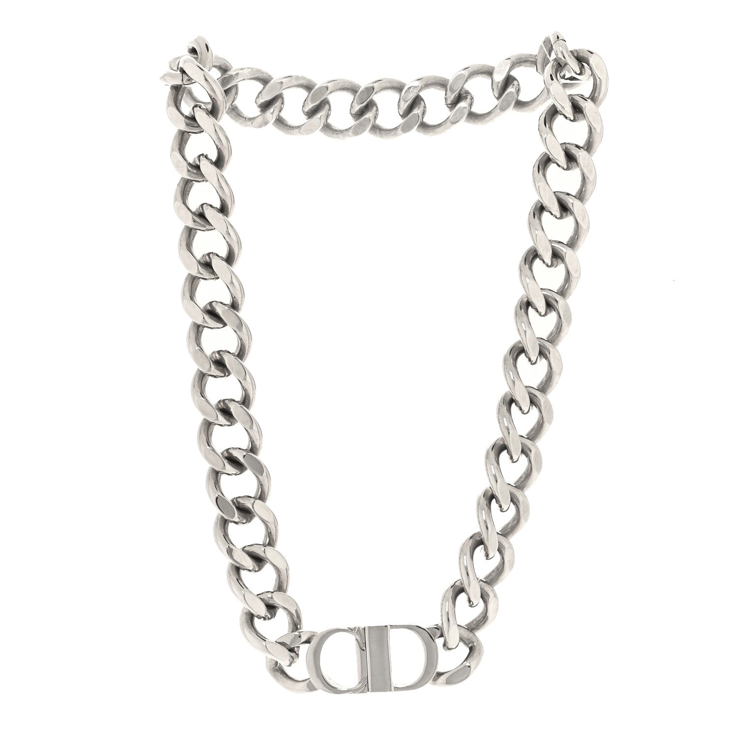 Christian Dior Brass CD Icon Chain Link Necklace Silver 3 of 5