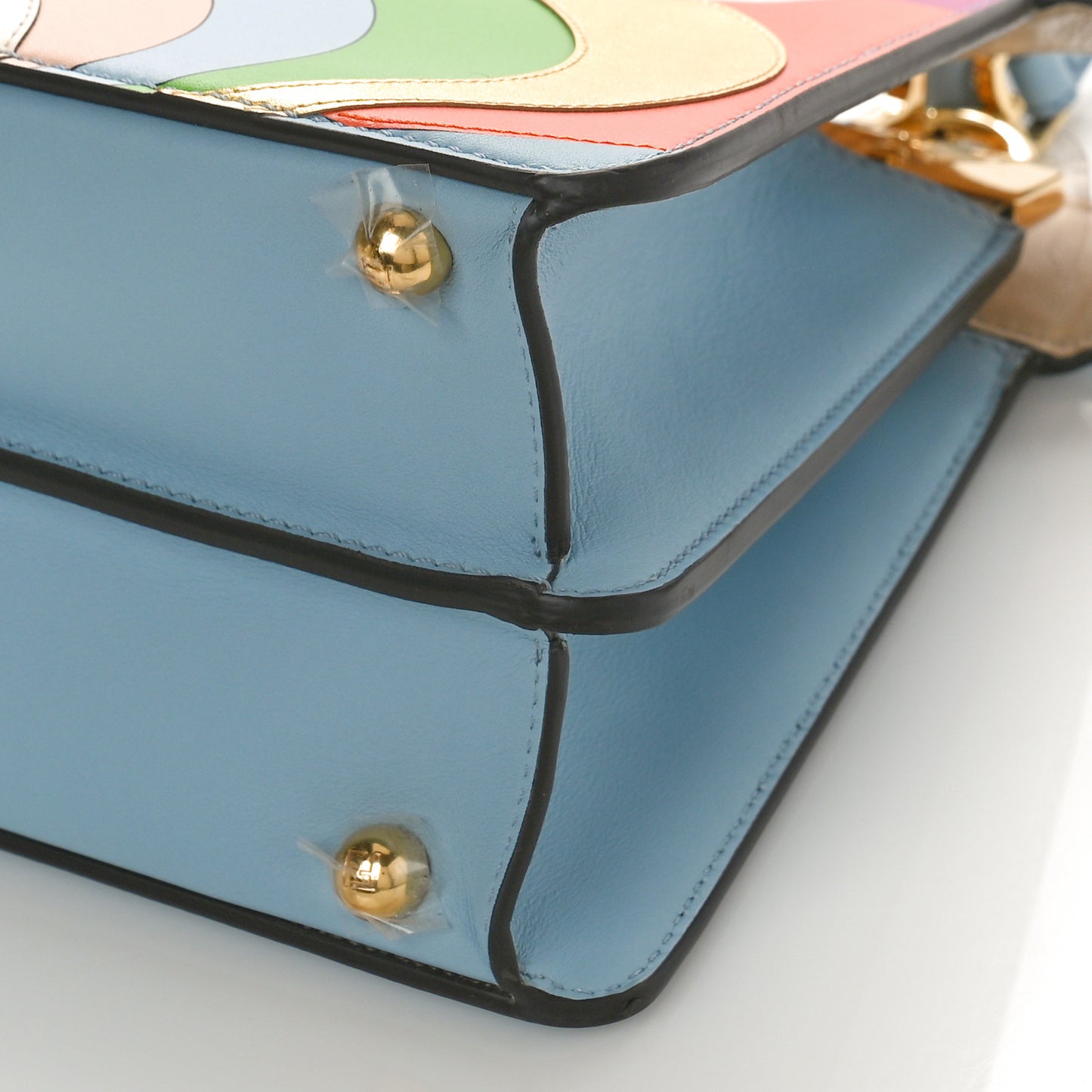 Vitello Seta Nappa Bi-Color Rainbow Girl Inlay Small Peekaboo I SEE U Satchel Azzurro Baby Multicolor