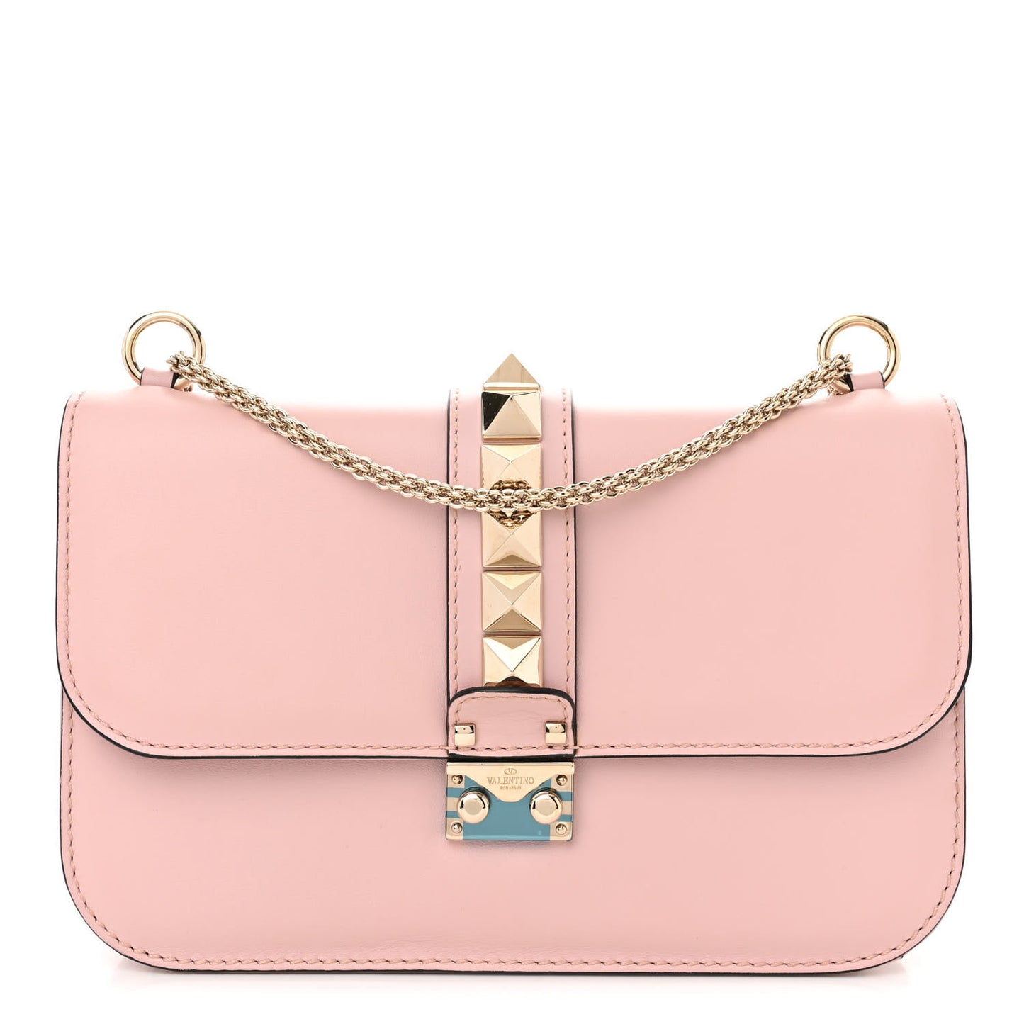 Vitello Medium Glam Lock Rockstud Flap Water Rose