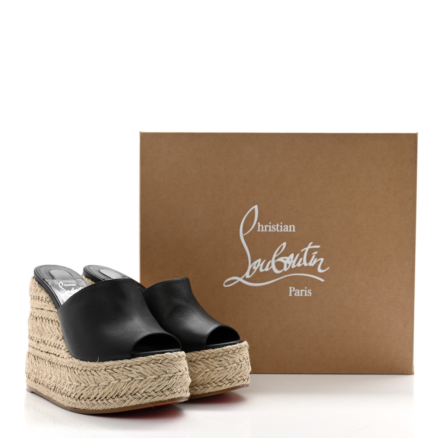 Christian Louboutin Calfskin Ariella Zeppa 130 Espadrille Sandals 37 Black Naturel 8 of 8