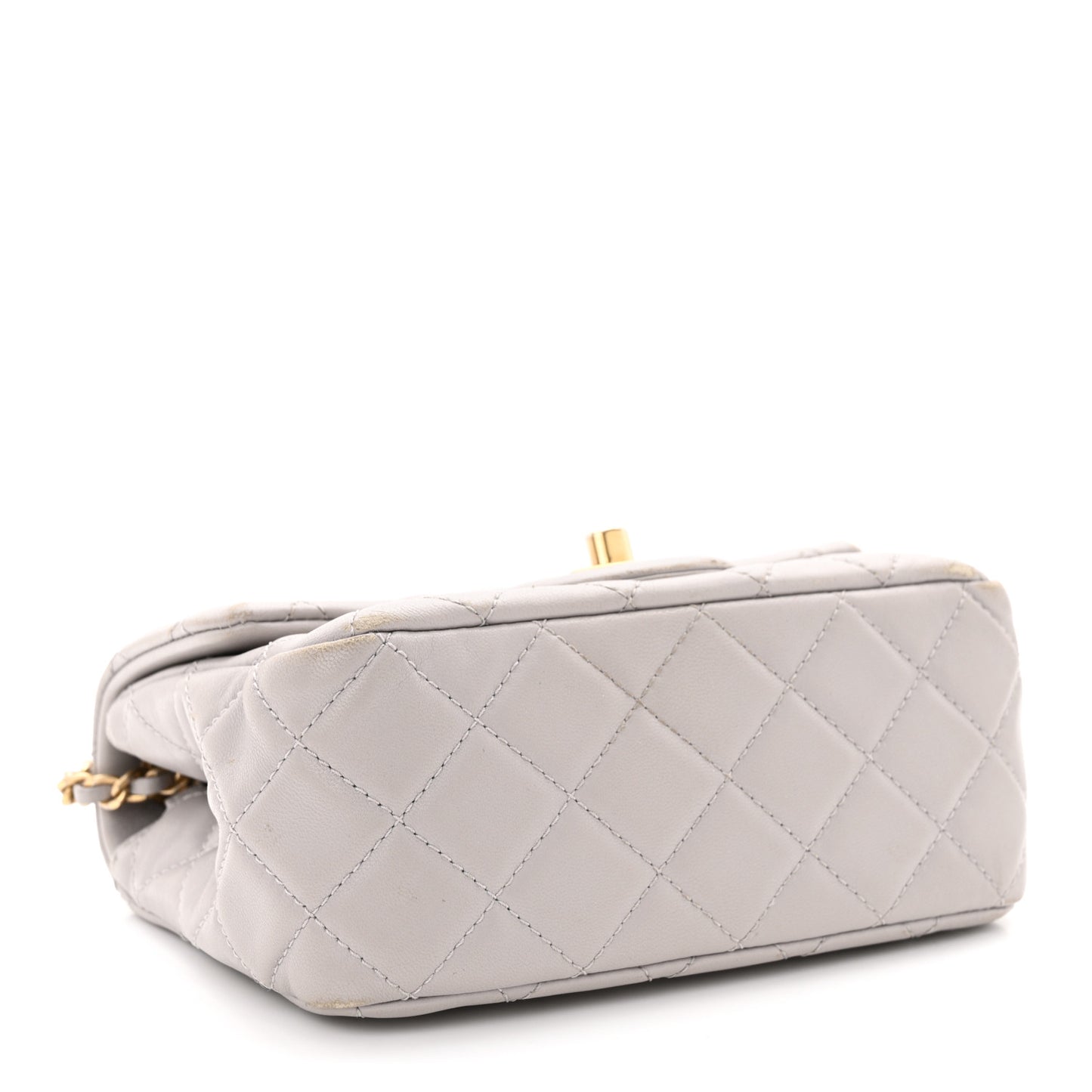 Lambskin Quilted Mini Pearl Crush Flap Light Grey