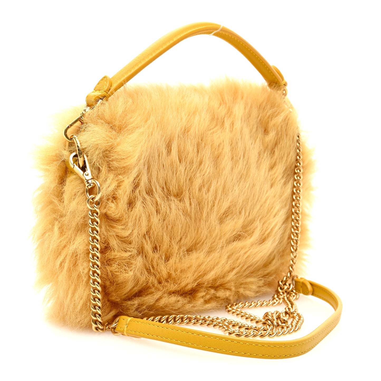 Shearling Shiny Nappa Mini Baguette Yellow