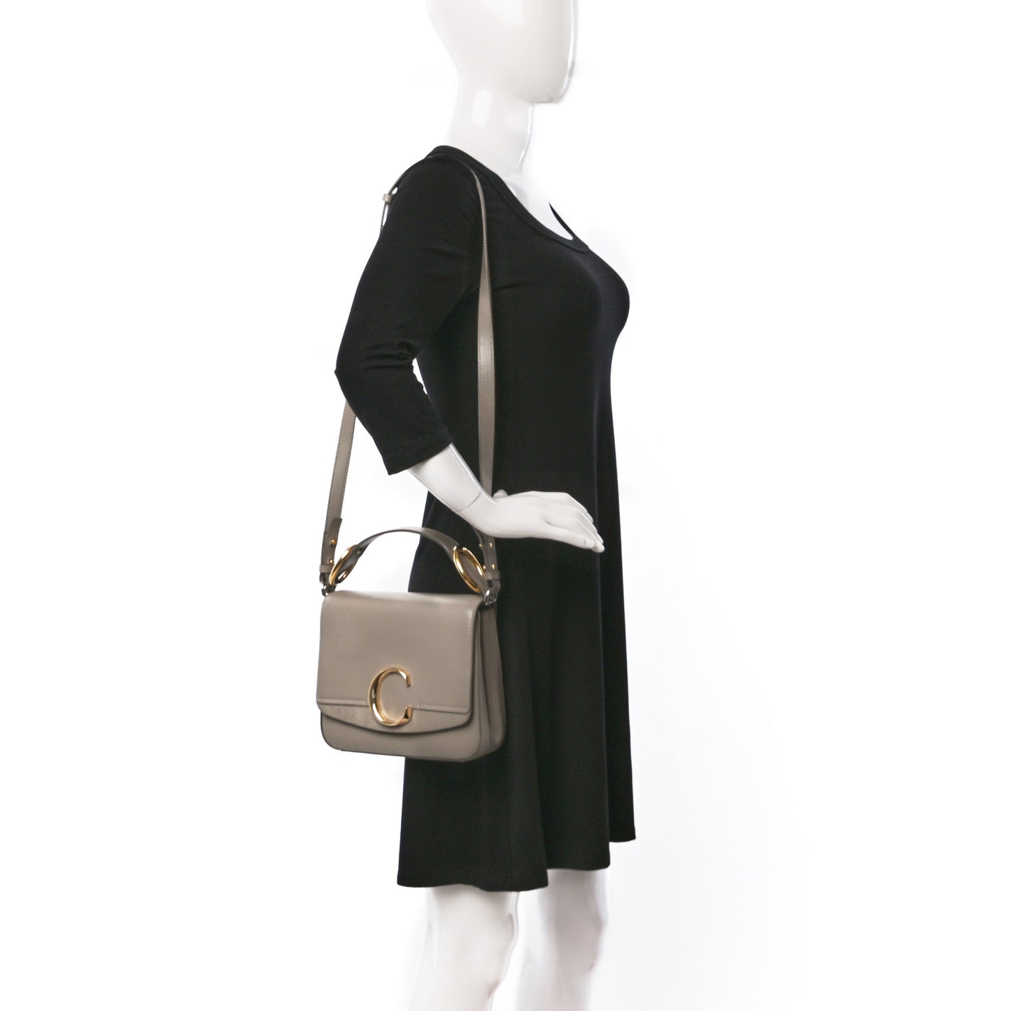 Calfskin Small C Double Carry Motty Grey
