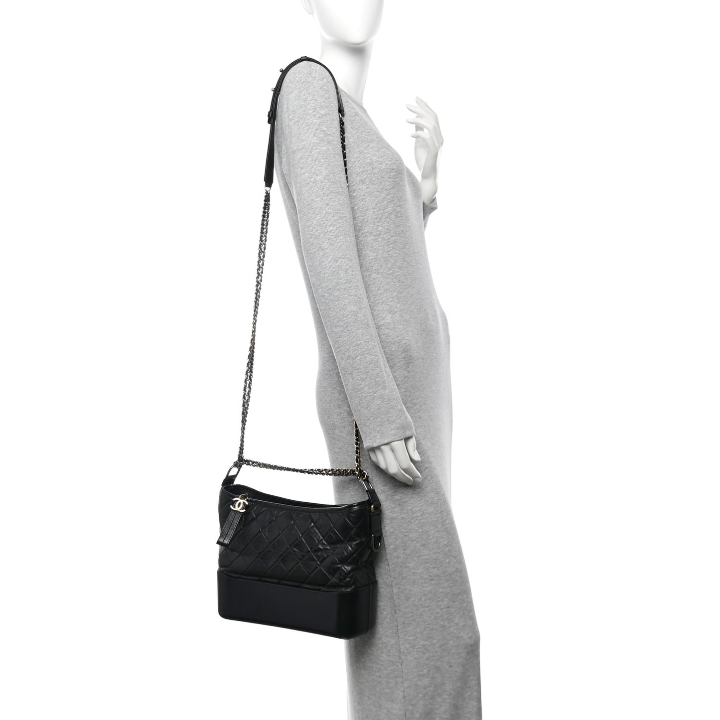 Aged Calfskin Quilted Medium Gabrielle Hobo Black