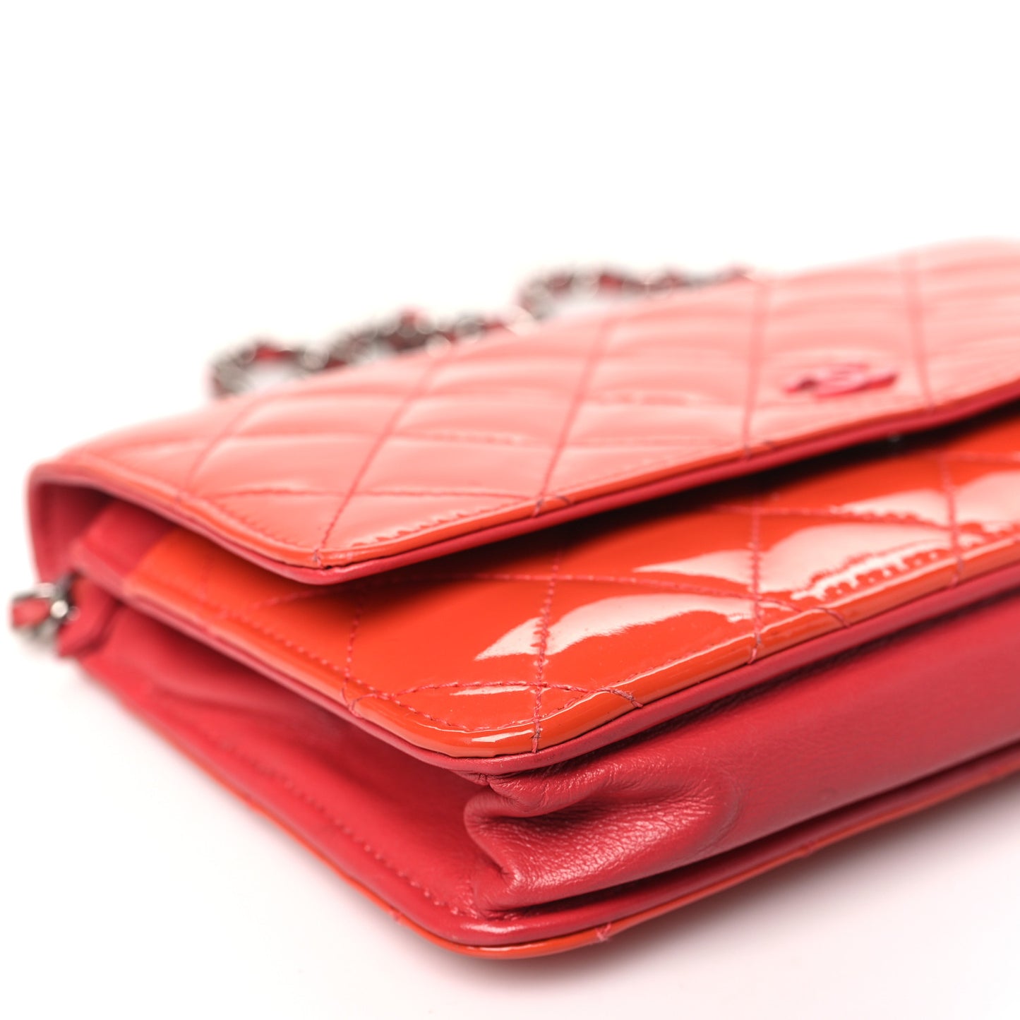 Patent Quilted Wallet On Chain WOC Dark Pink