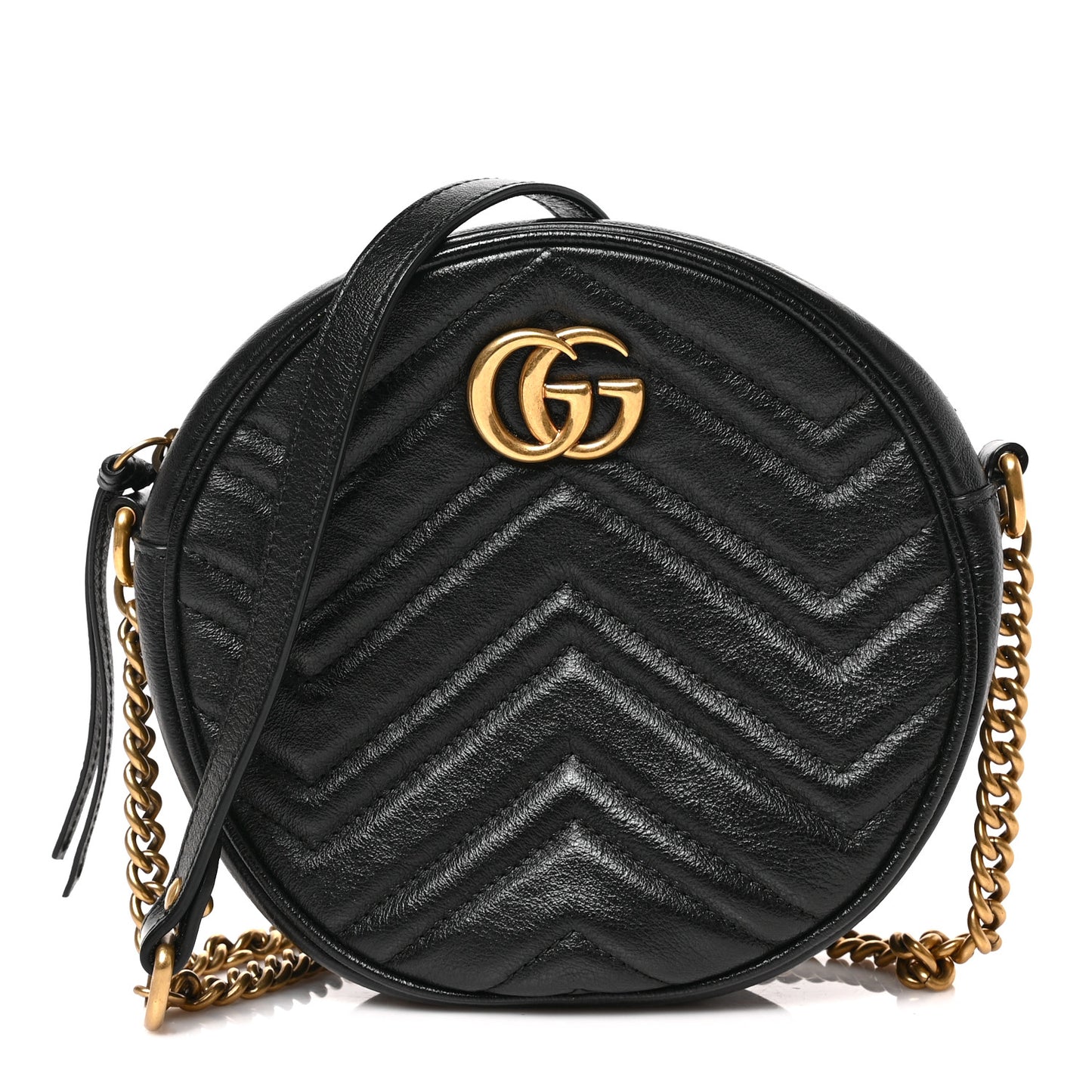 Azalea Calfskin Matelasse Heart Mini GG Marmont Round Shoulder Bag Black