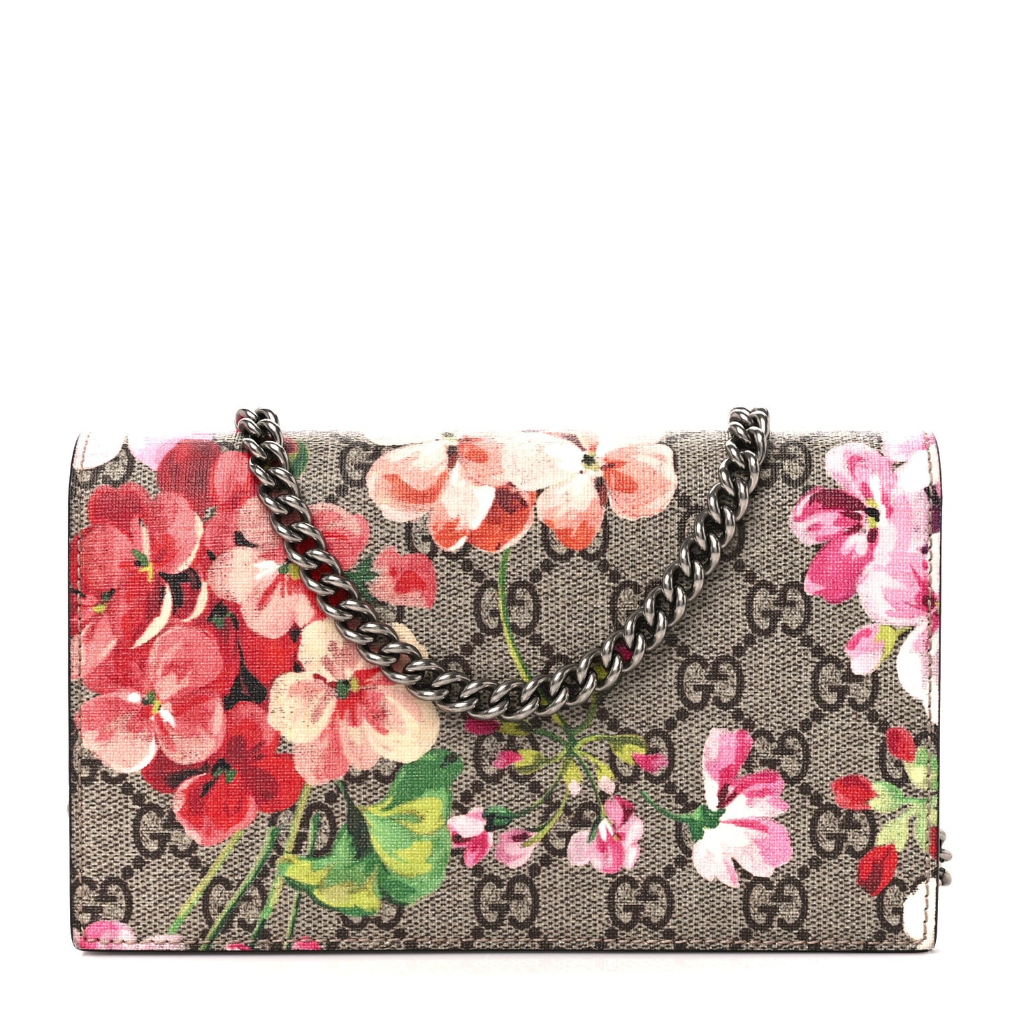 GG Supreme Monogram Blooms Chain Wallet Beige Multicolor Dry Rose