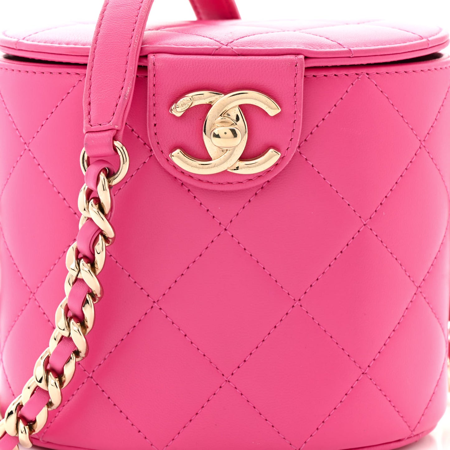 Lambskin Resin Elegant Chain Vanity Case Dark Pink