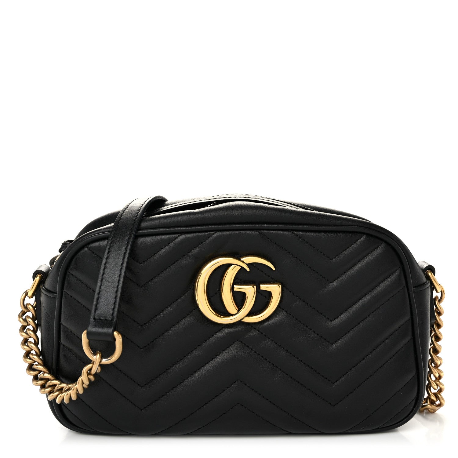 Gucci Calfskin Matelasse Small GG Marmont Chain Shoulder Bag Black 1 of 11
