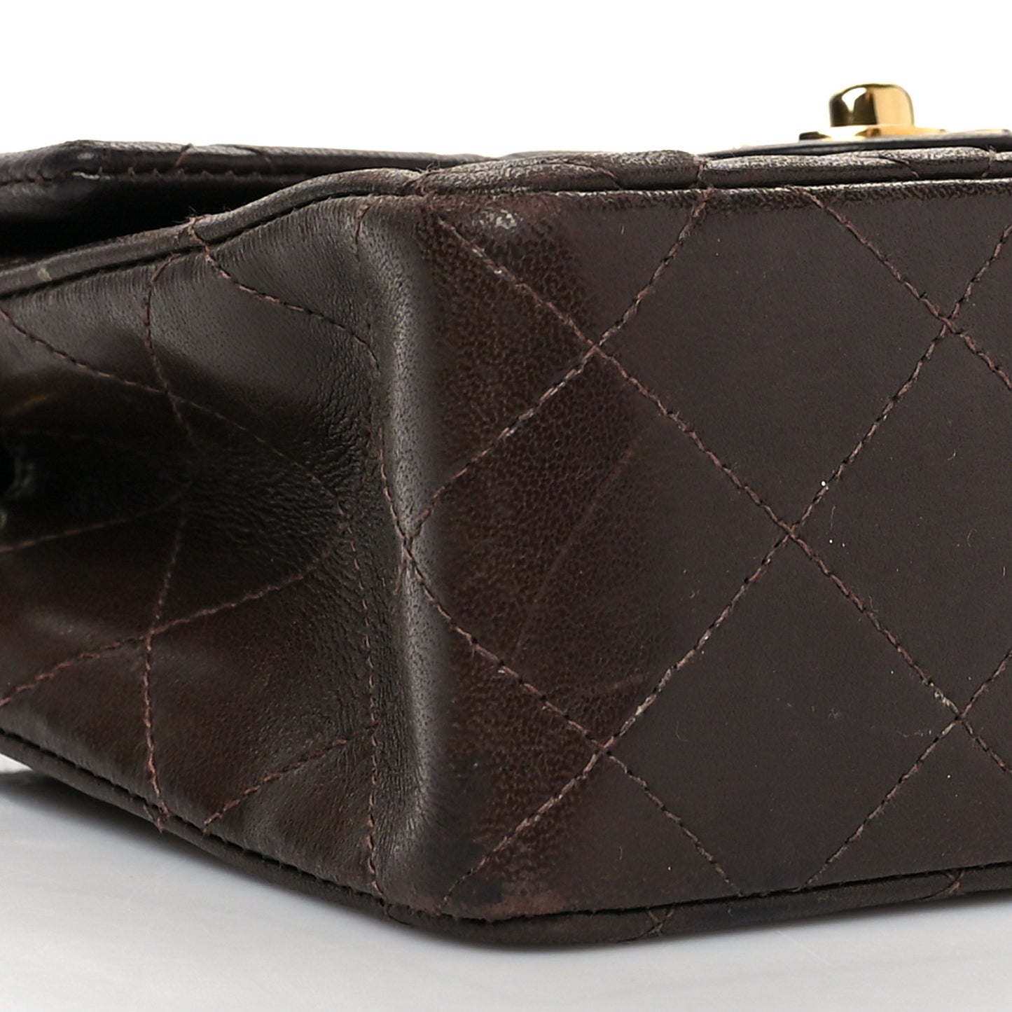 Lambskin Quilted Mini Square Flap Bag Dark Brown