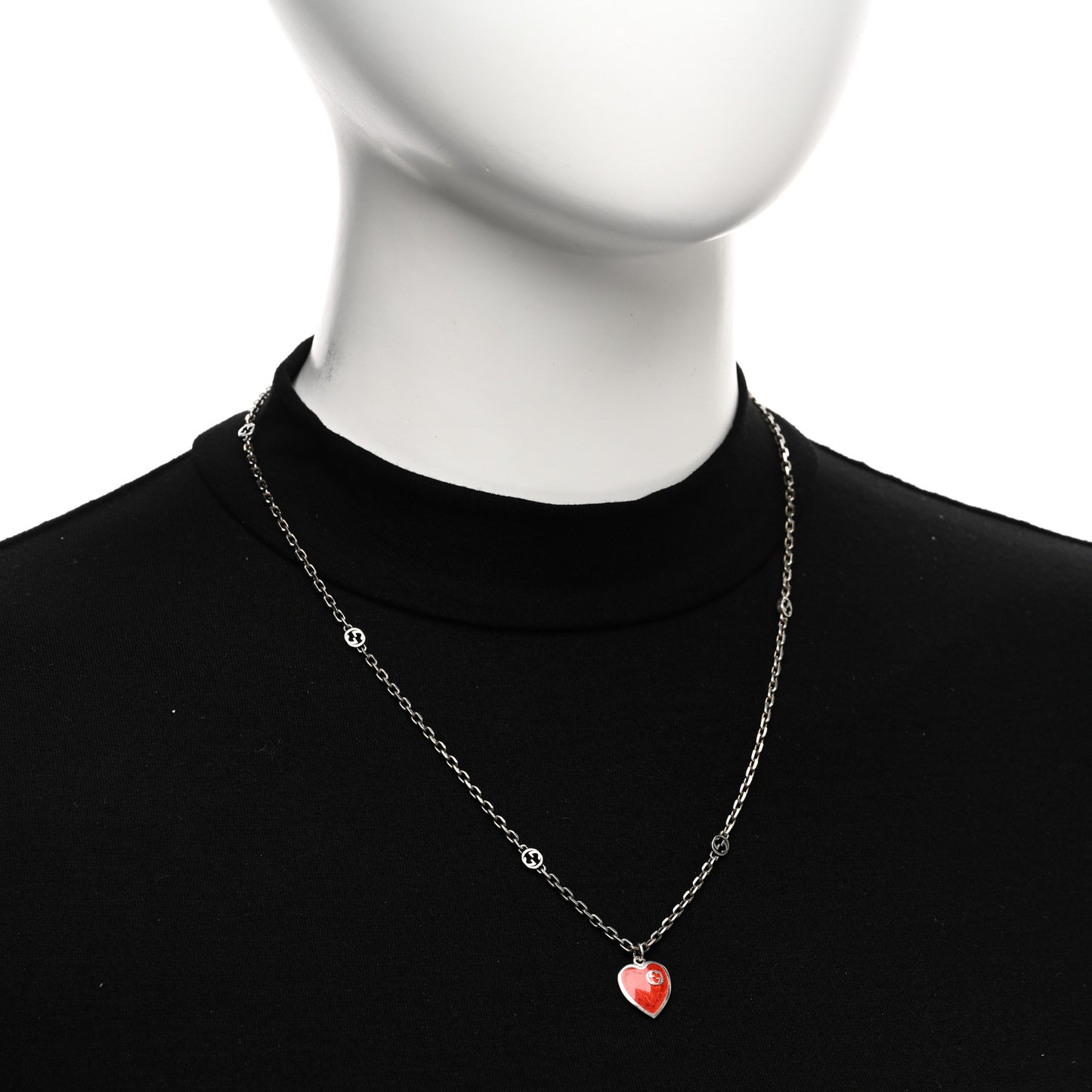 Sterling Silver Enamel Interlocking G Heart Necklace Red