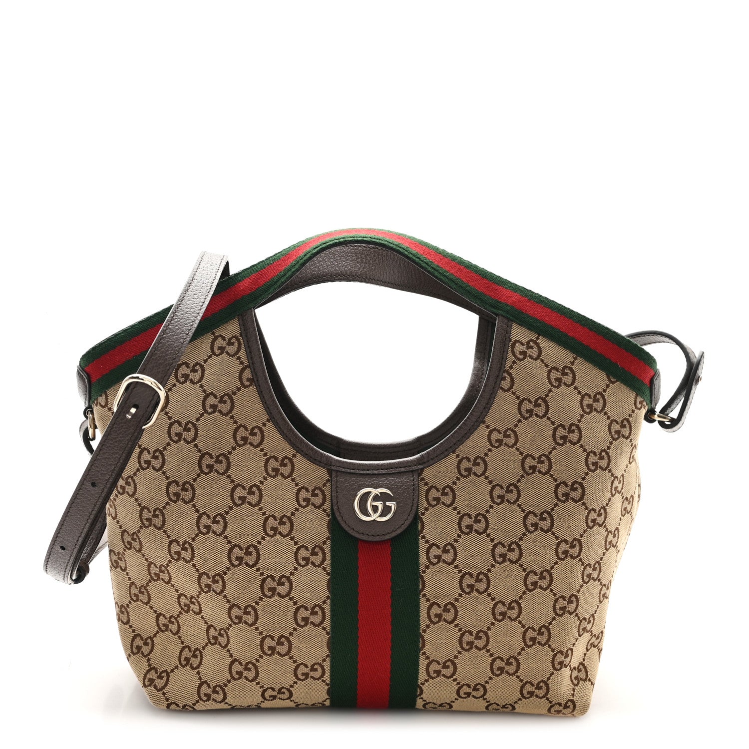 Gucci Monogram Web Small Giglio Tote Beige Dark Brown 1764160