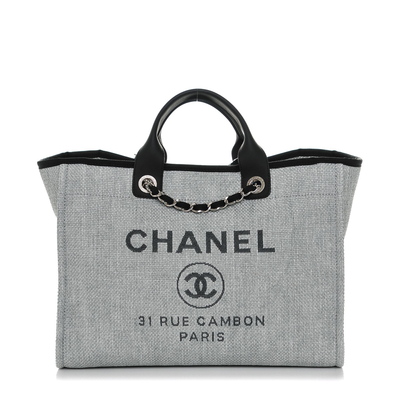 Chanel Woven Straw Raffia Deauville Large Tote Grey 189491