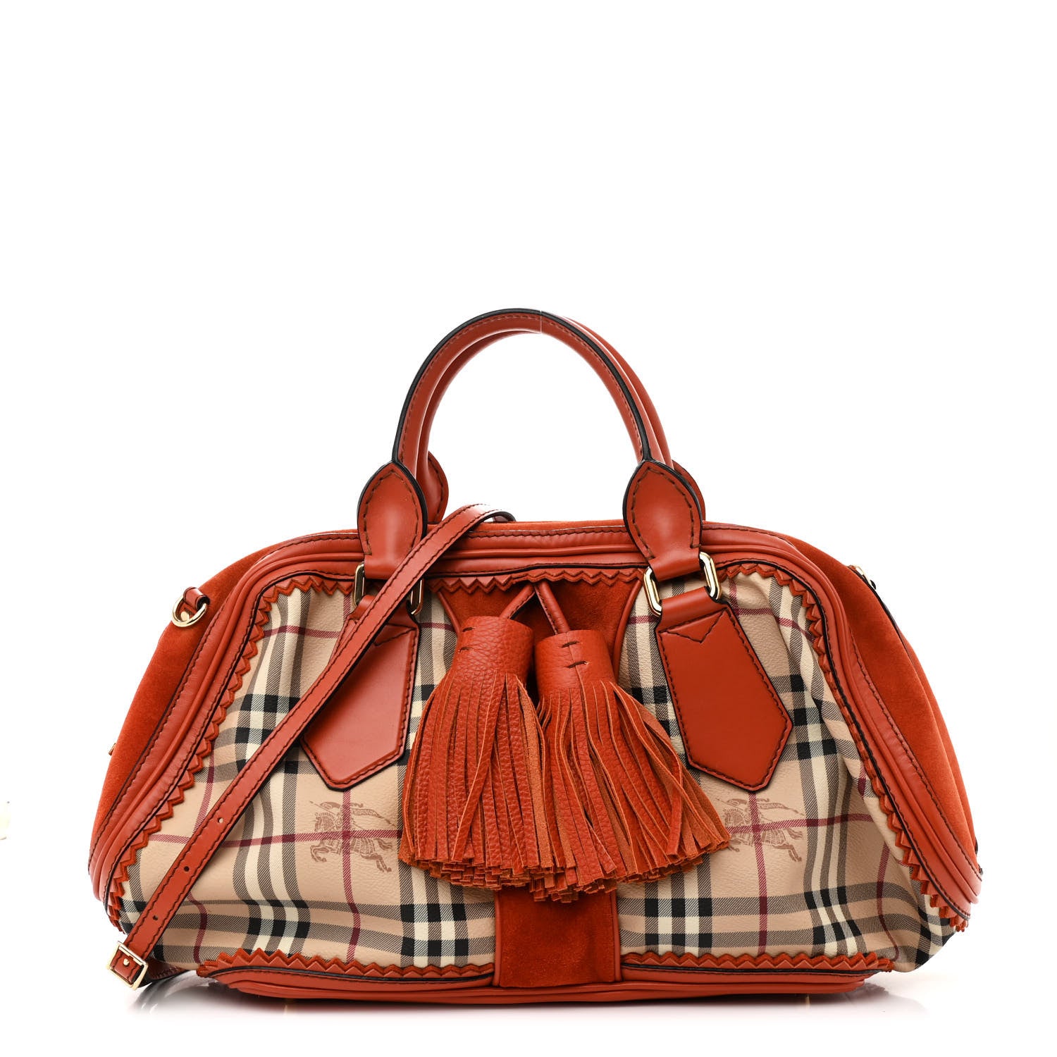 Burberry Haymarket Check Suede Prorsum Tassel Shrimpton Bag