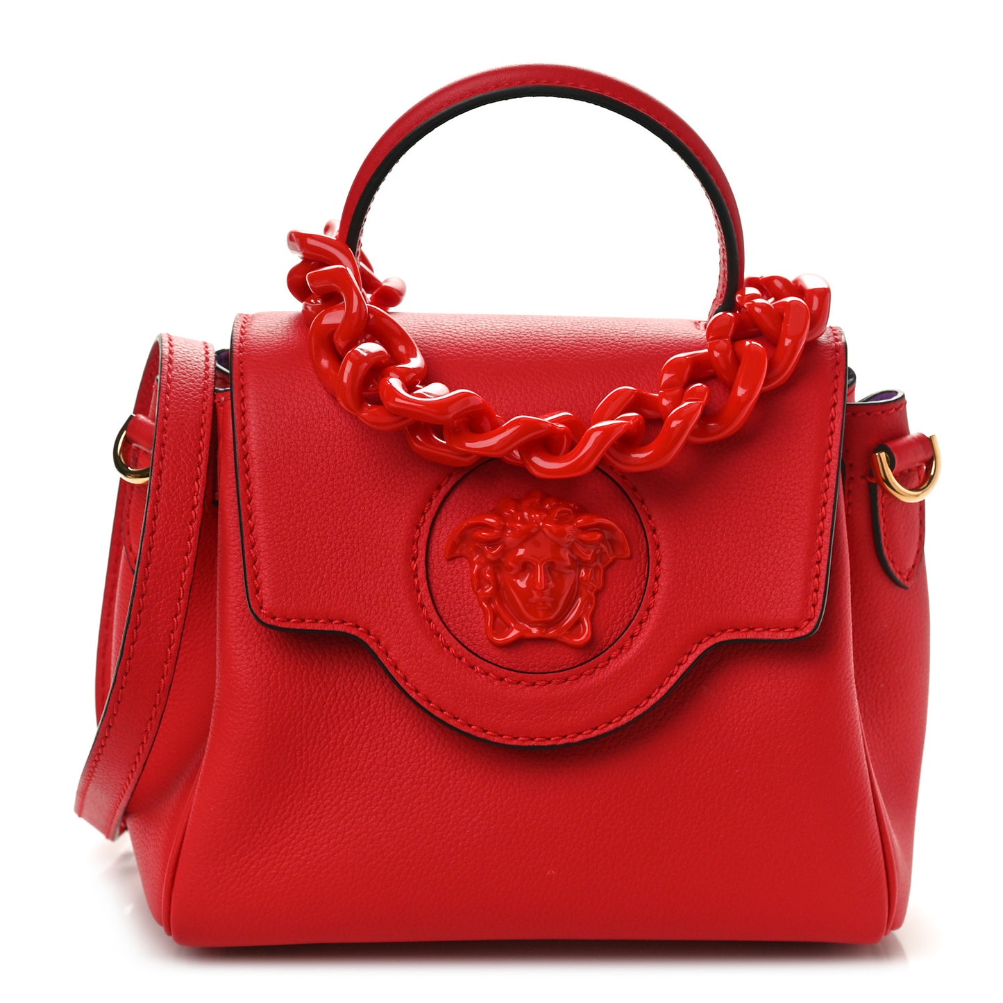 Grained Calfskin Small La Medusa Top Handle Bag Red