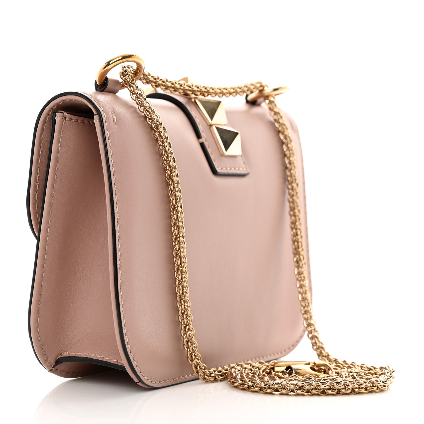 Vitello Small Glam Lock Rockstud Flap Poudre