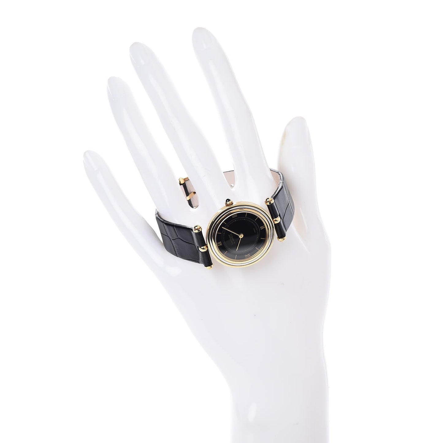 18K White Yellow Gold Alligator 30mm Manual Winding Watch Black