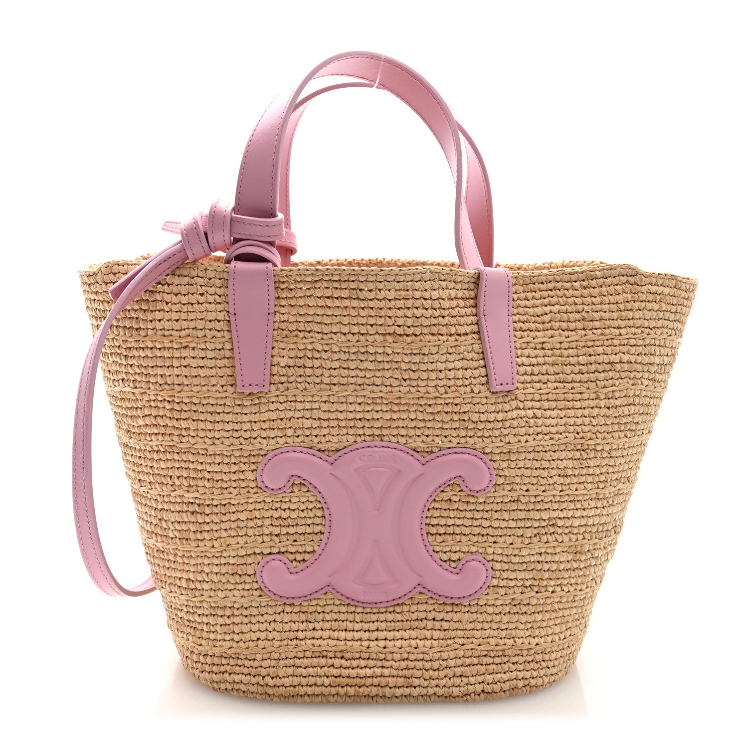 Celine Raffia Calfskin Triomphe Teen Panier Silk Pink 1792302 Celine Raffia Calfskin Triomphe Teen Panier Silk Pink 1792302