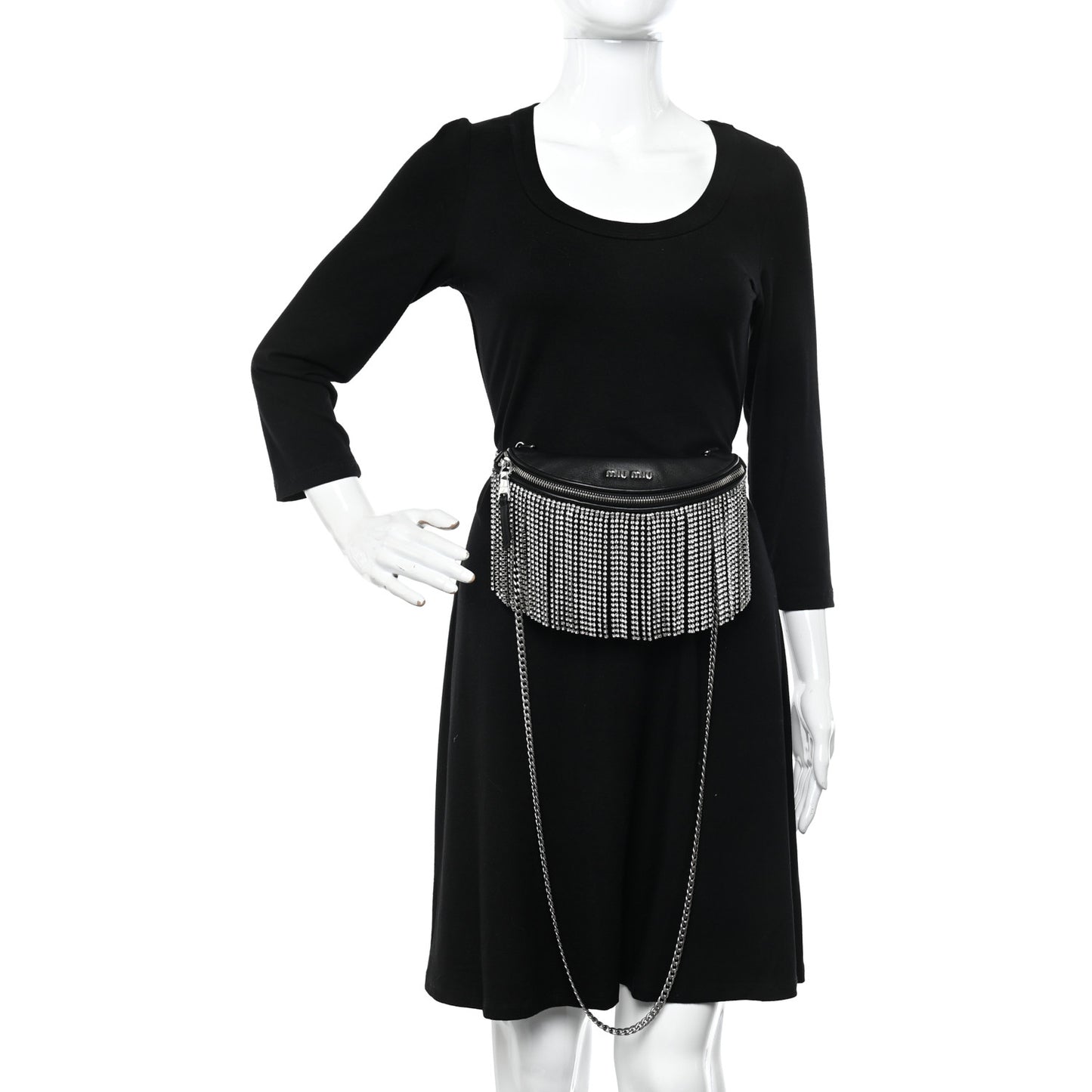 Nappa Crystal Fringe Belt Bag Black