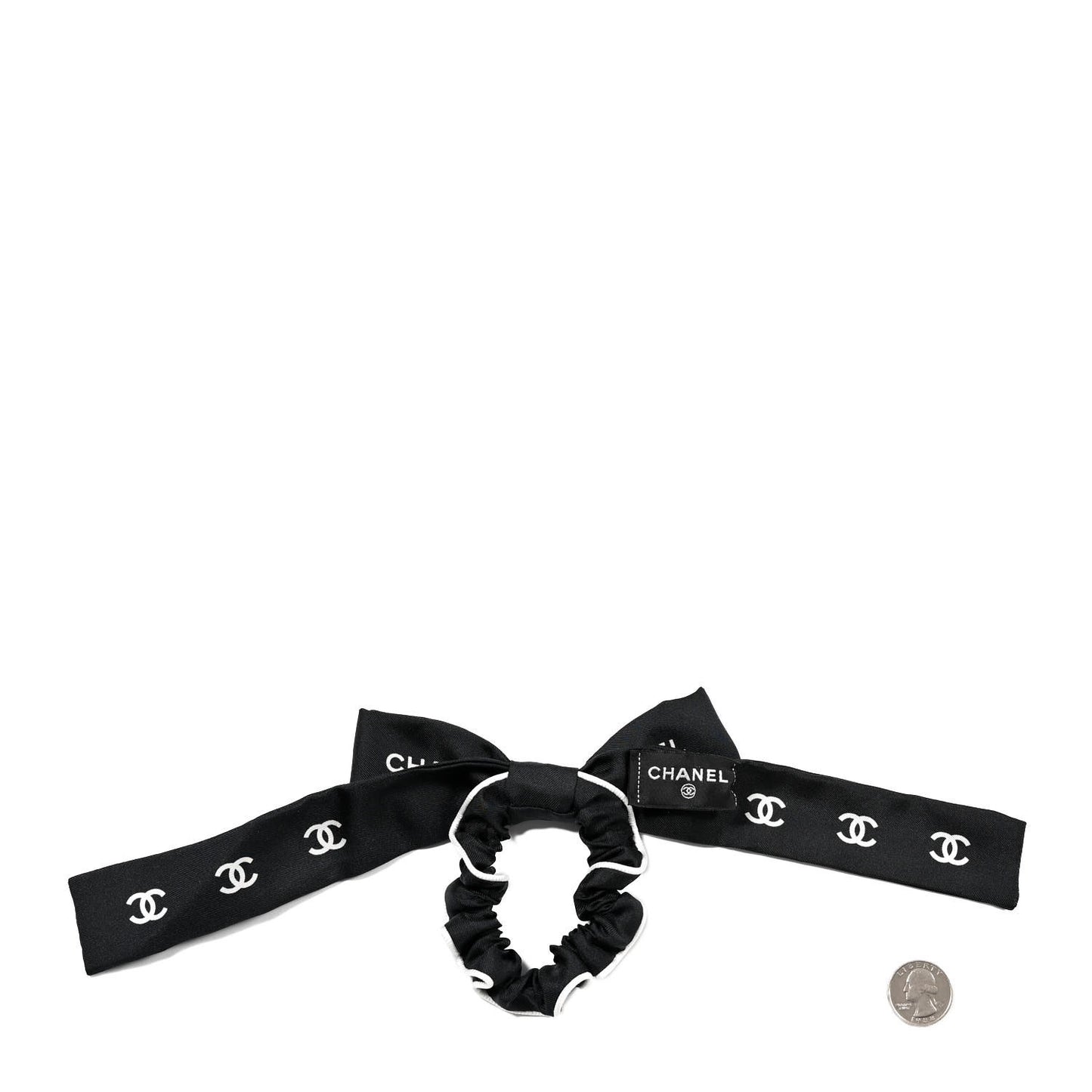 Silk CC Hair Tie Black Ecru