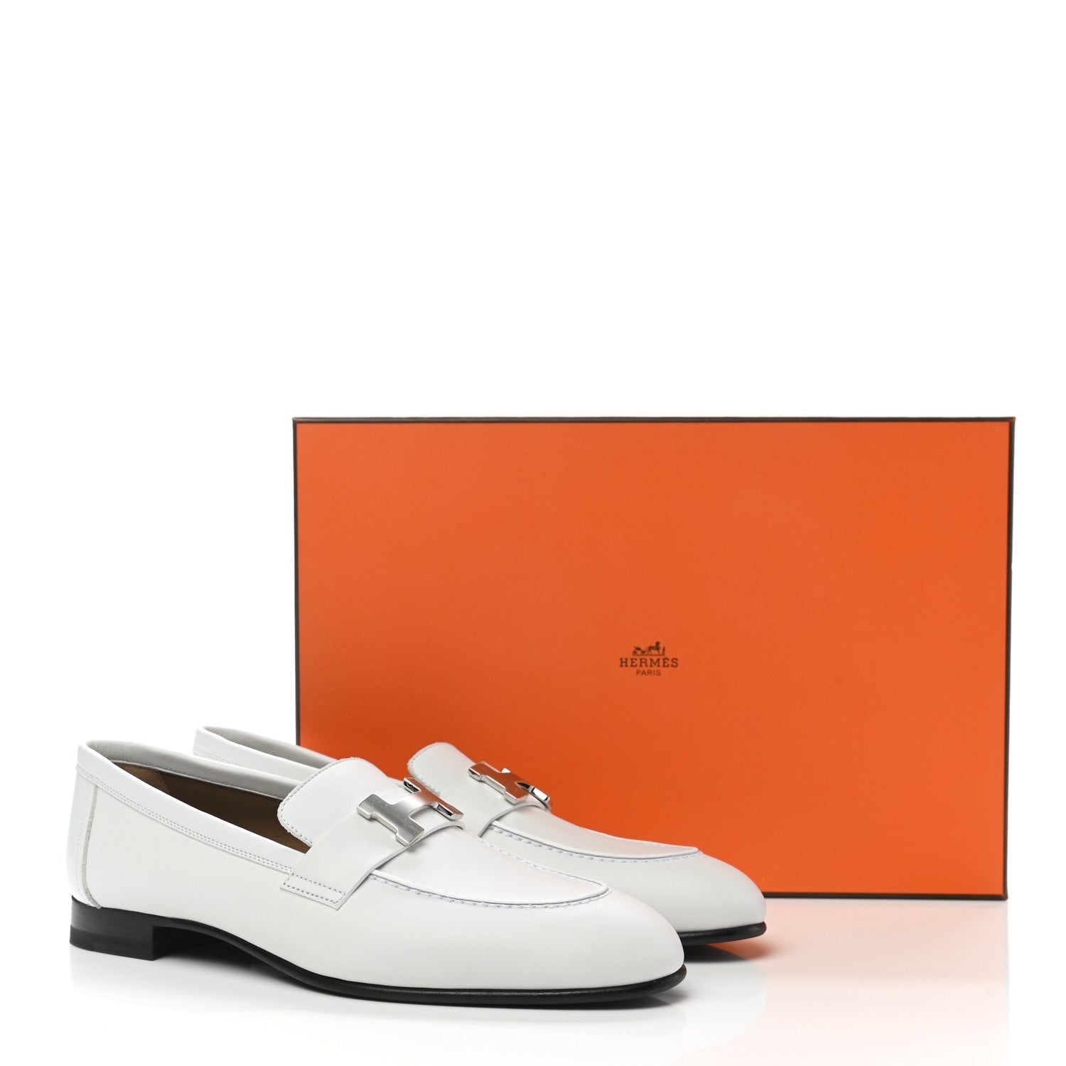 Hermes Calfskin Womens Paris Loafers 36.5 White 9 of 9