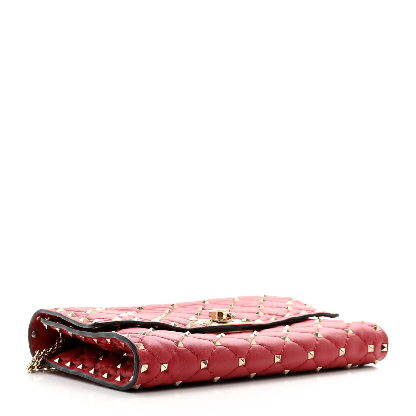 Lambskin Rockstud Spike Wallet on Chain Red