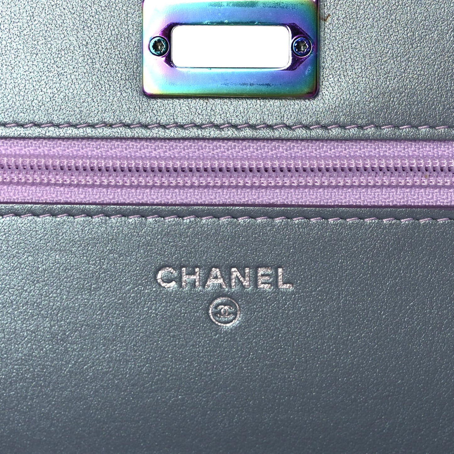 Iridescent Lambskin Quilted Reissue Wallet On Chain WOC Light Purple