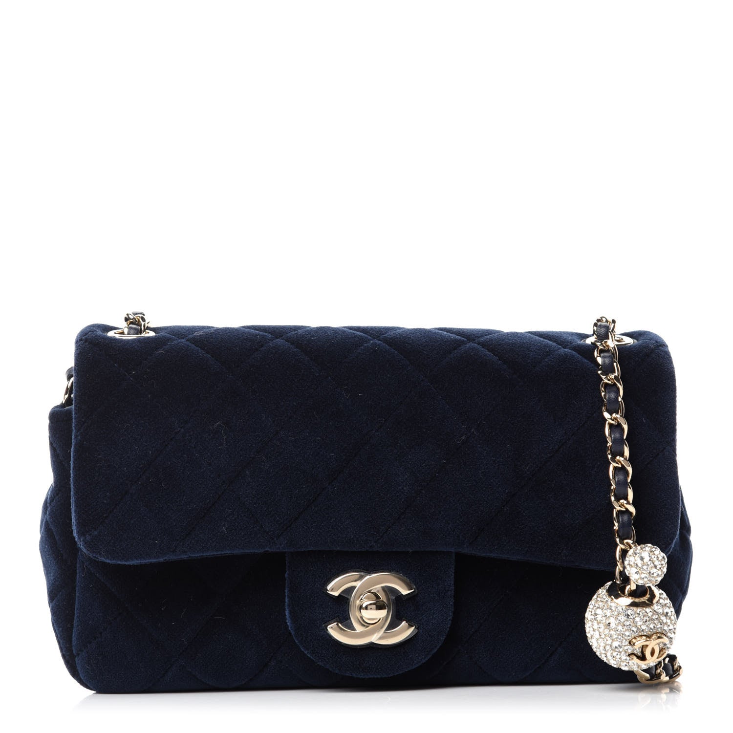 Chanel Velvet Quilted Mini Rectangular Pearl Crush Flap Navy