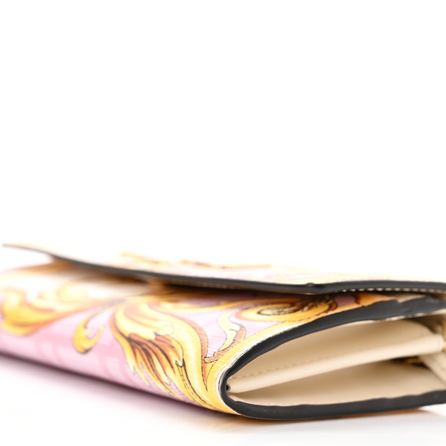 X VERSACE Glazed Fabric Fendace FF Baroque Continental Wallet On Chain Gold White Rosa