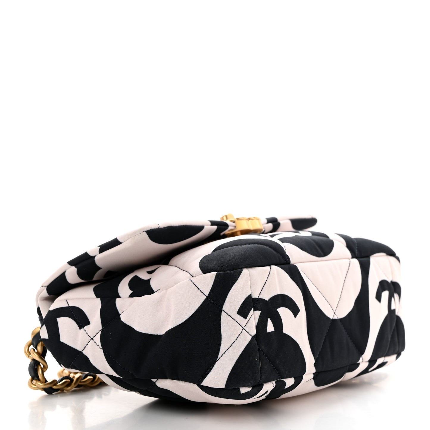 Fabric Printed Large Chanel 19 Flap Black Ecru