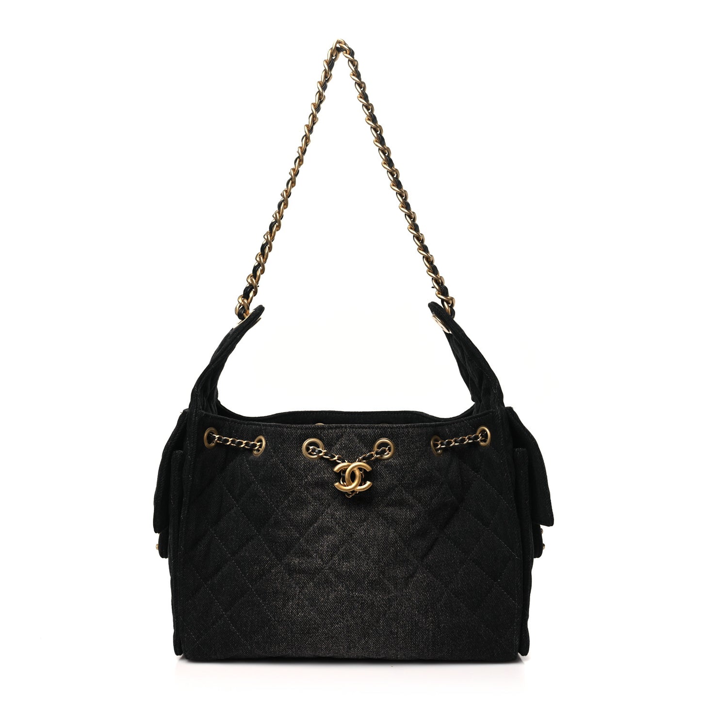 Denim Quilted Small Chanel 25 Handbag Black