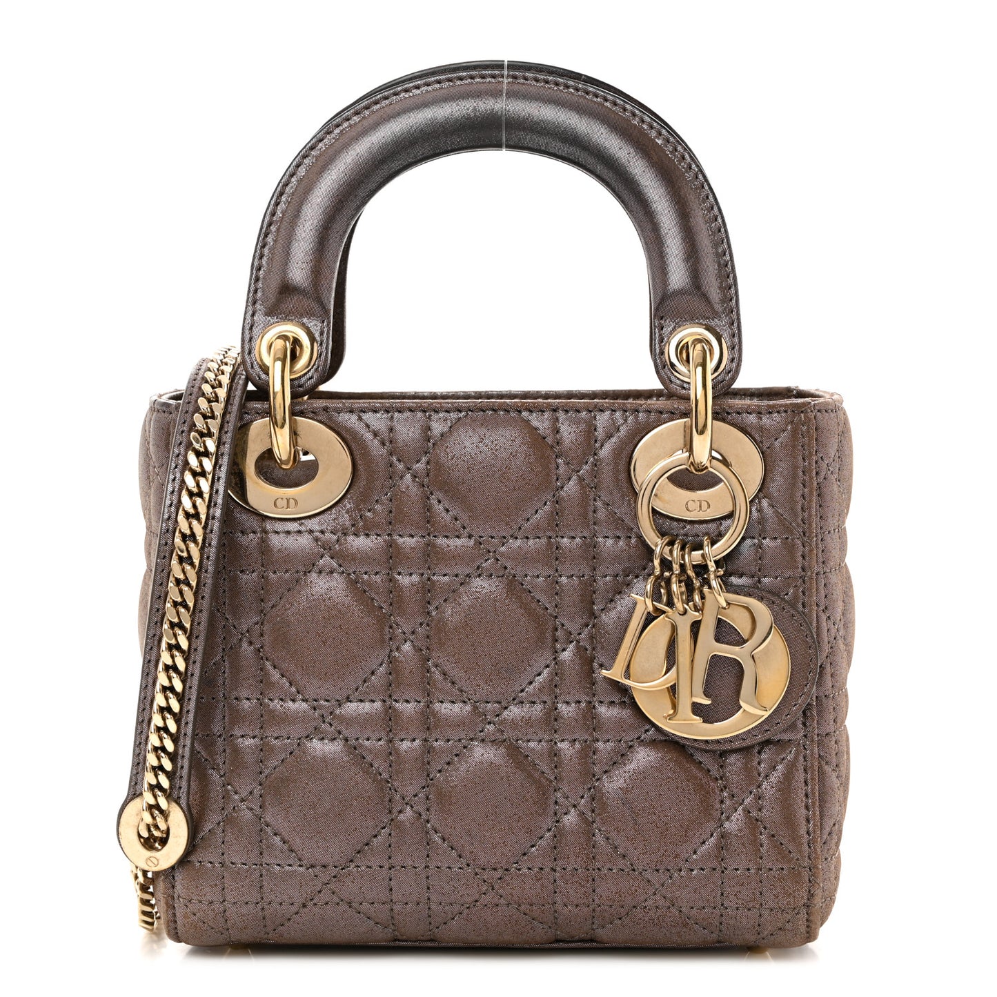 Metallic Calfskin Cannage Mini Lady Dior Brown
