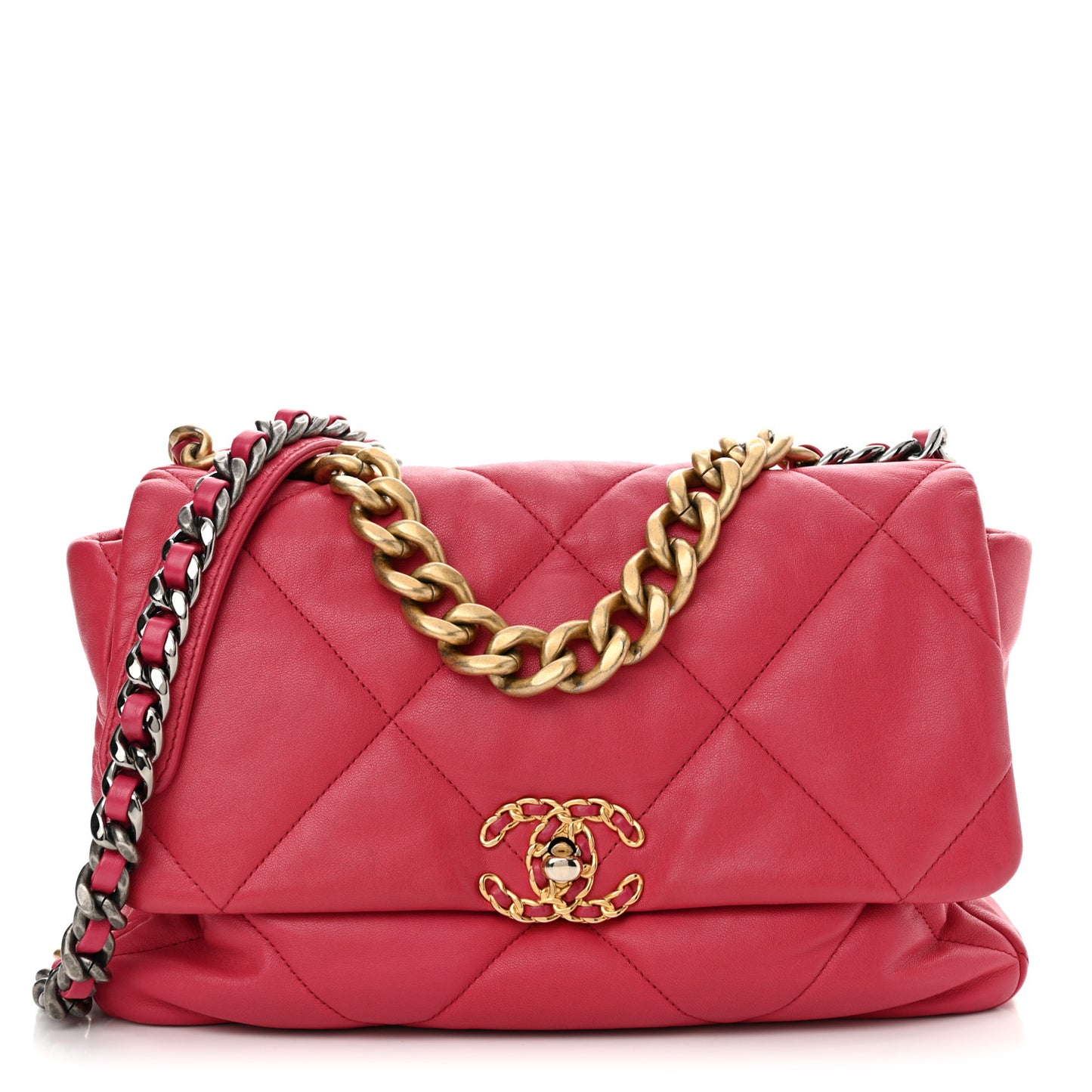 Goatskin Quilted Large Chanel 19 Flap Dark Pink