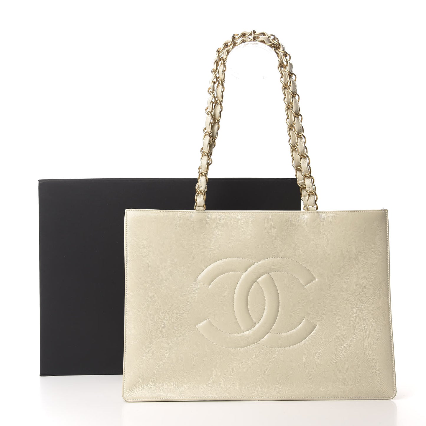 Glazed Aged Calfskin CC Tote White